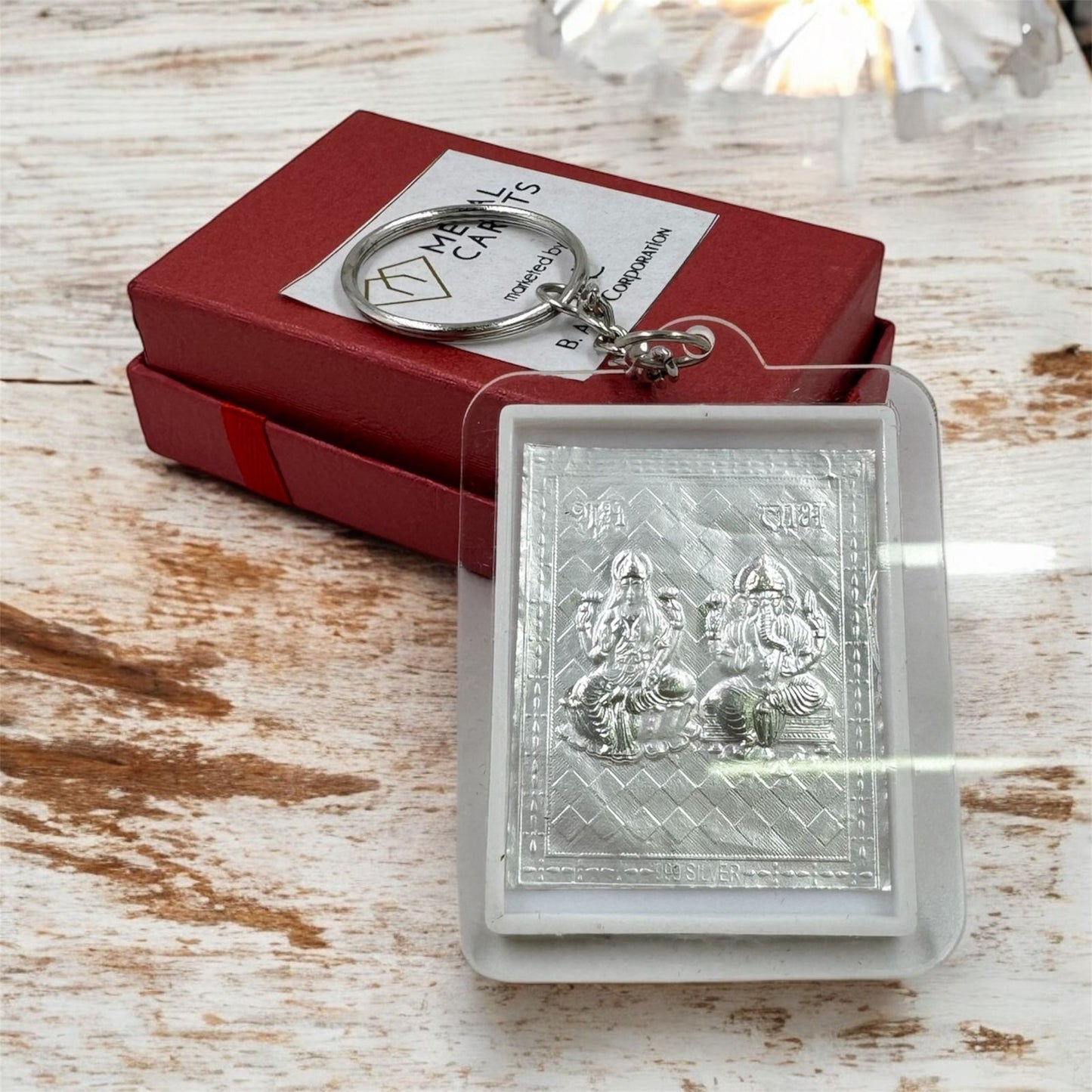 999 Pure Silver Laxmi Ganesh Ji Keychain - 92.5 Sterling Silver, Religious, Premium Quality, Good Luck Charm