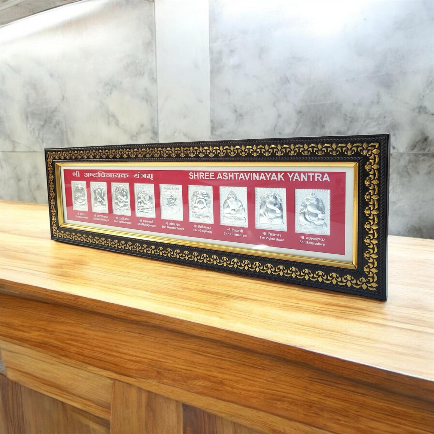 999 Pure Silver Ashtavinayak Darshan Photo Frame – Divine 8 Ganesha Temples Frame, Handcrafted Religious Gift