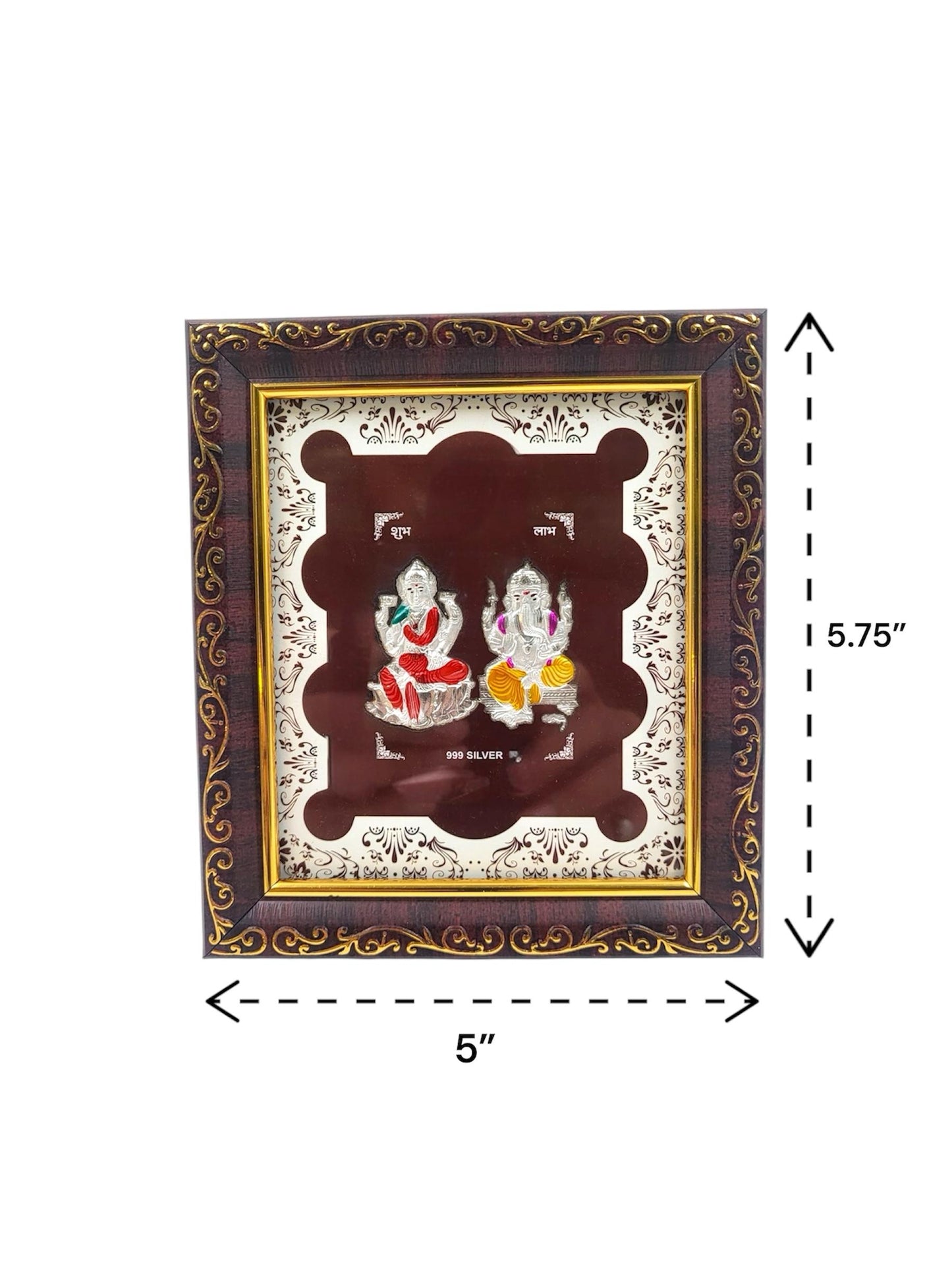 Pure 999 Silver Laxmi Ganesh Colored Photo Frame – 5 x 5.75 Inches