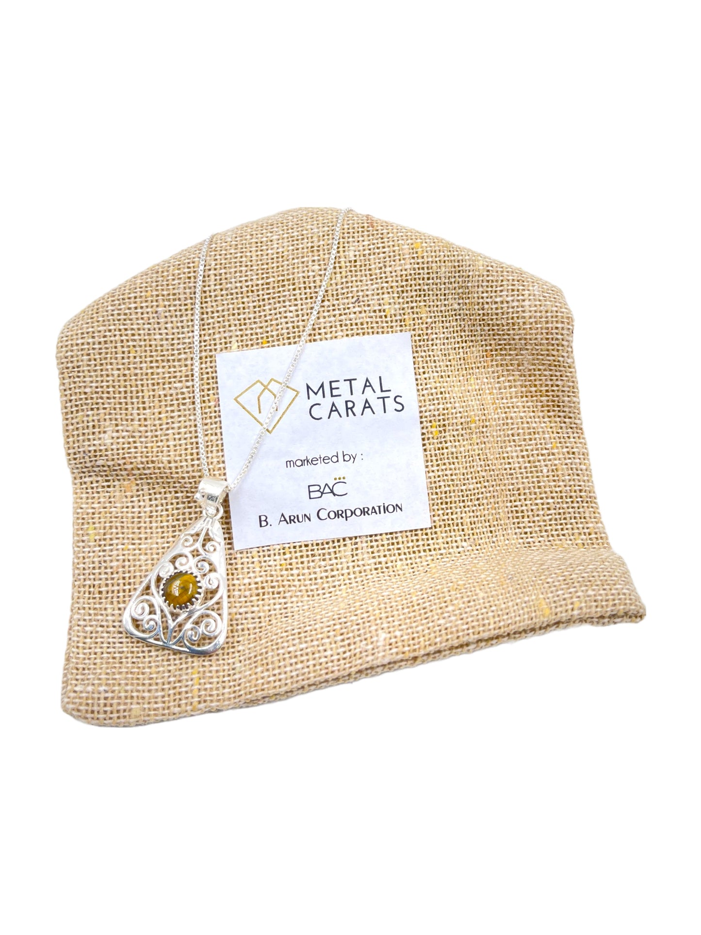 METALCARATS Metal Carats 925 Sterling Silver Carat Cabochon Tigers Eye Triangular Jaali Pendant | Jaali Work | Natural Gemstones | Women