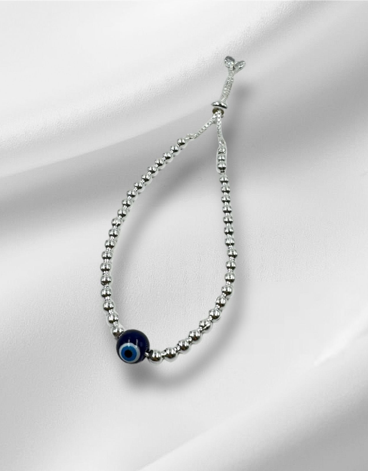 Metal Carats Sterling Silver Evil Eye Bracelet | Adjustable for Men & Women | Protection & Luck | Made in India