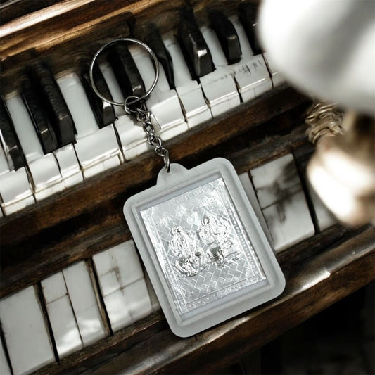 999 Pure Silver Laxmi Ganesh Ji Keychain - 92.5 Sterling Silver, Religious, Premium Quality, Good Luck Charm