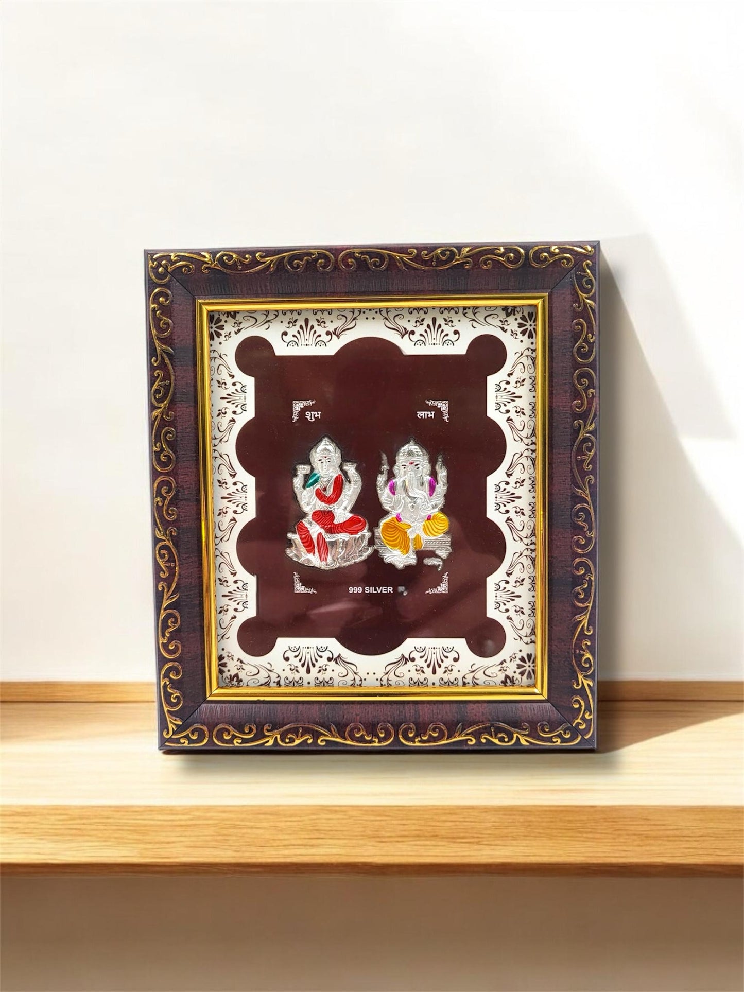Pure 999 Silver Laxmi Ganesh Colored Photo Frame – 5 x 5.75 Inches