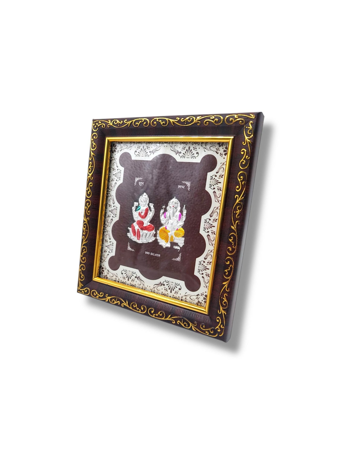 Pure 999 Silver Laxmi Ganesh Colored Photo Frame – 5 x 5.75 Inches