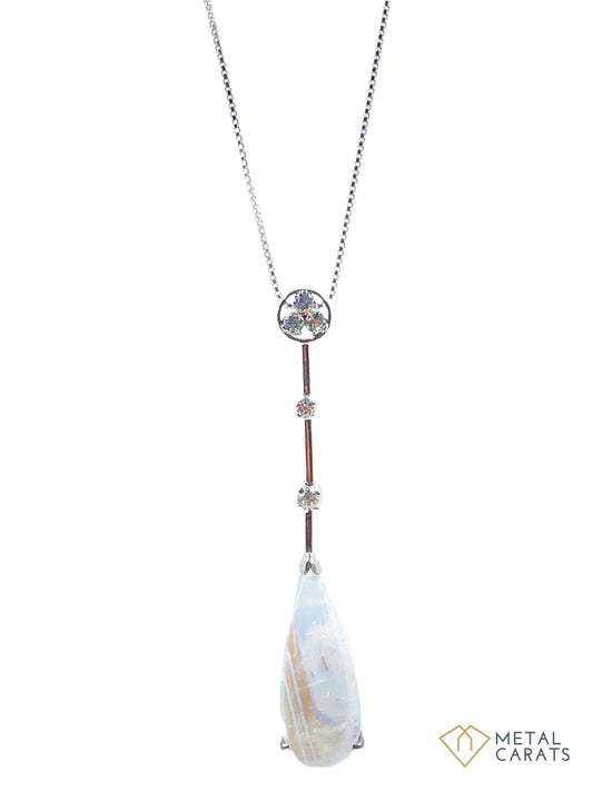 Metal Carats 925 Sterling Silver Floating Rainbow Moonstone Pendant with CZ | Flaoting Design | Women