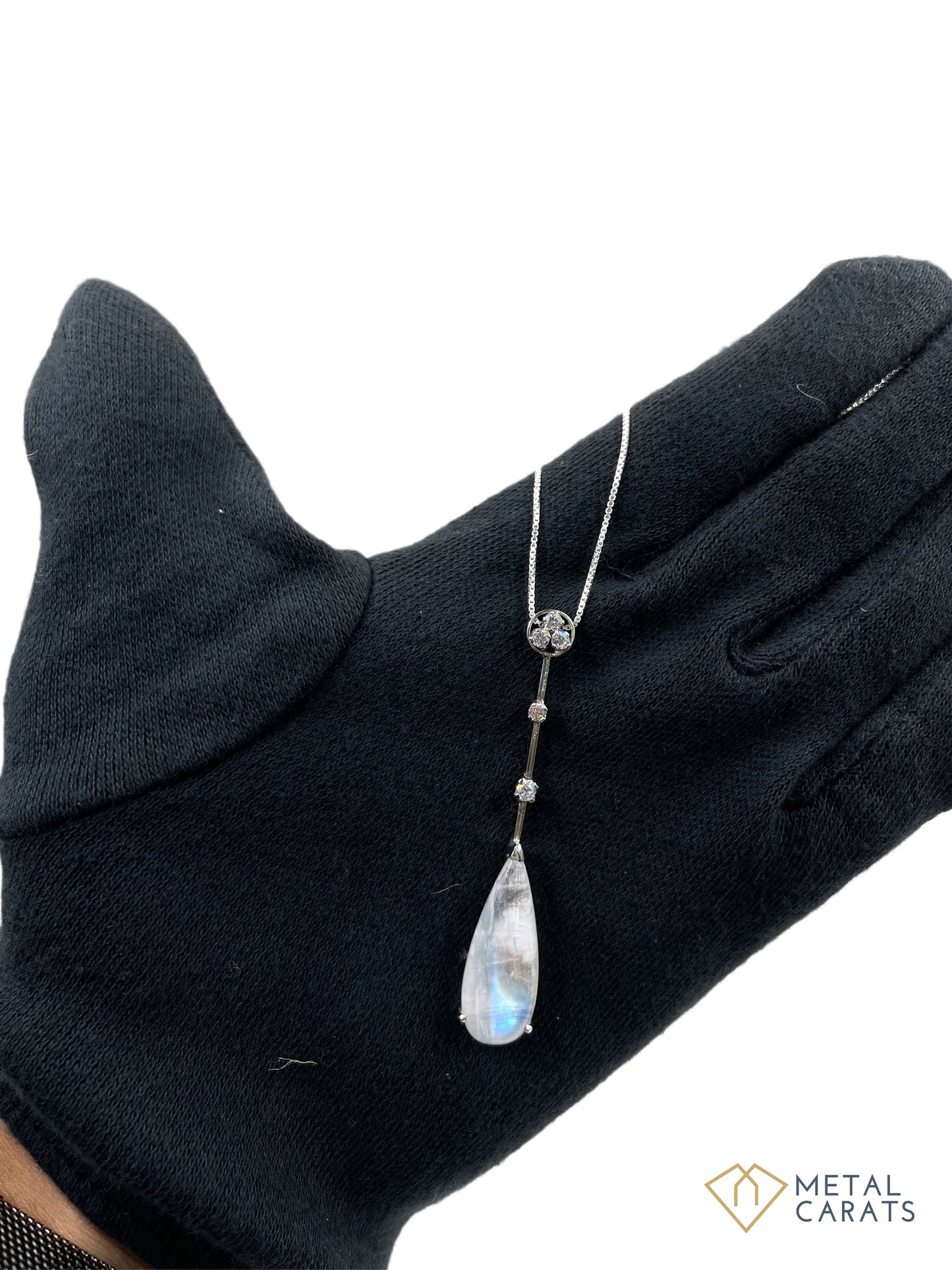 Metal Carats 925 Sterling Silver Floating Rainbow Moonstone Pendant with CZ | Flaoting Design | Women