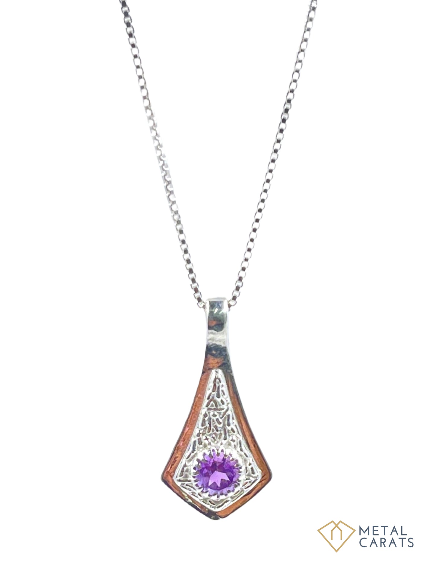 Metal Carats 925 Sterling Silver Amethyst Hammer Pendant | Women | Natural Gemstone | Light weight