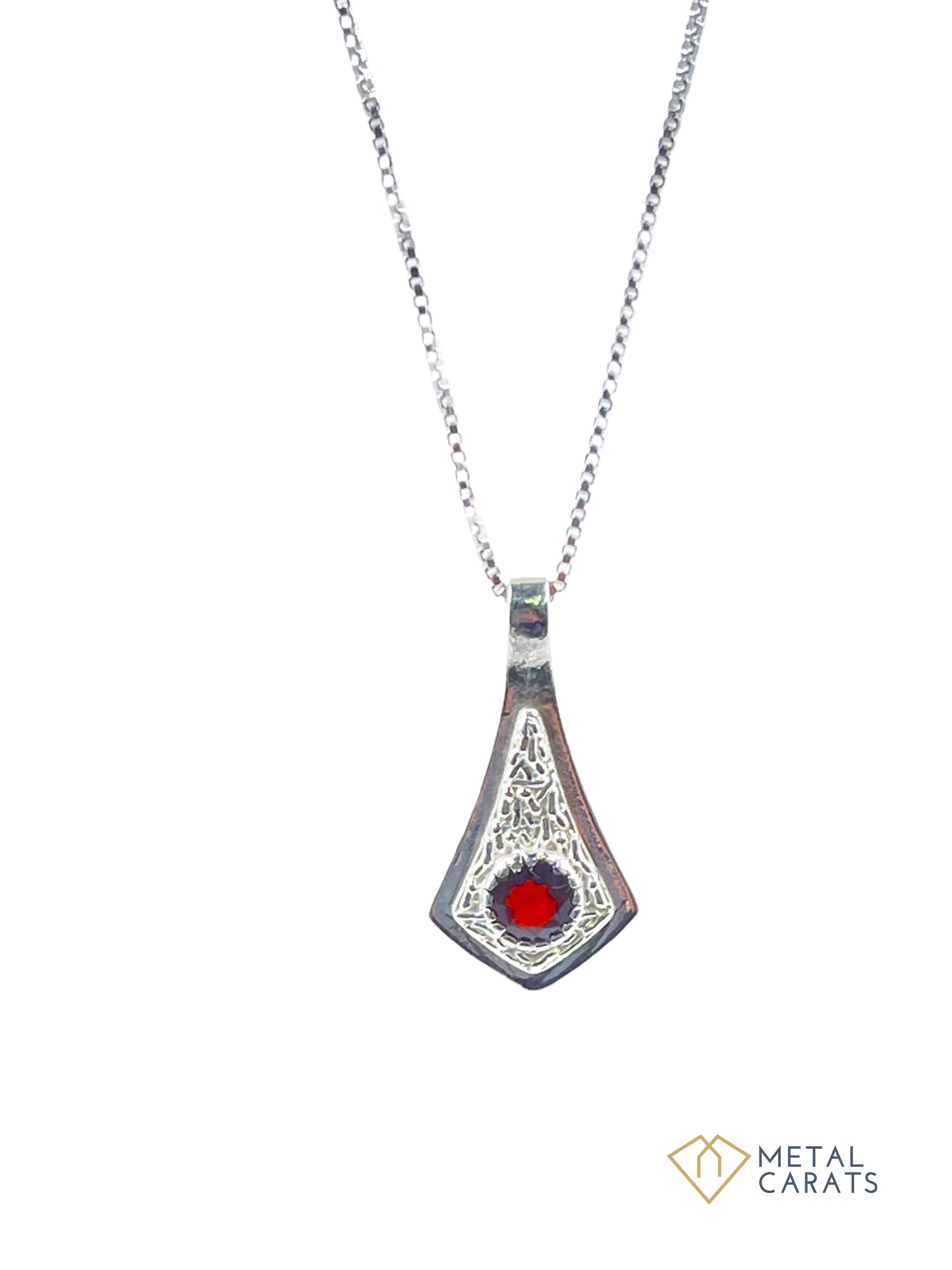 Metal Carats 925 Sterling Silver Garnet Hammer Pendant | Women | Natural Gemstone | Light weight