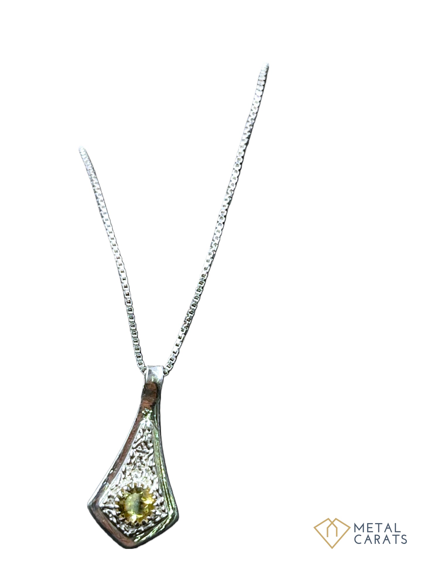 Metal Carats 925 Sterling Silver Citrine Hammer Pendant | Women | Natural Gemstone | Light weight