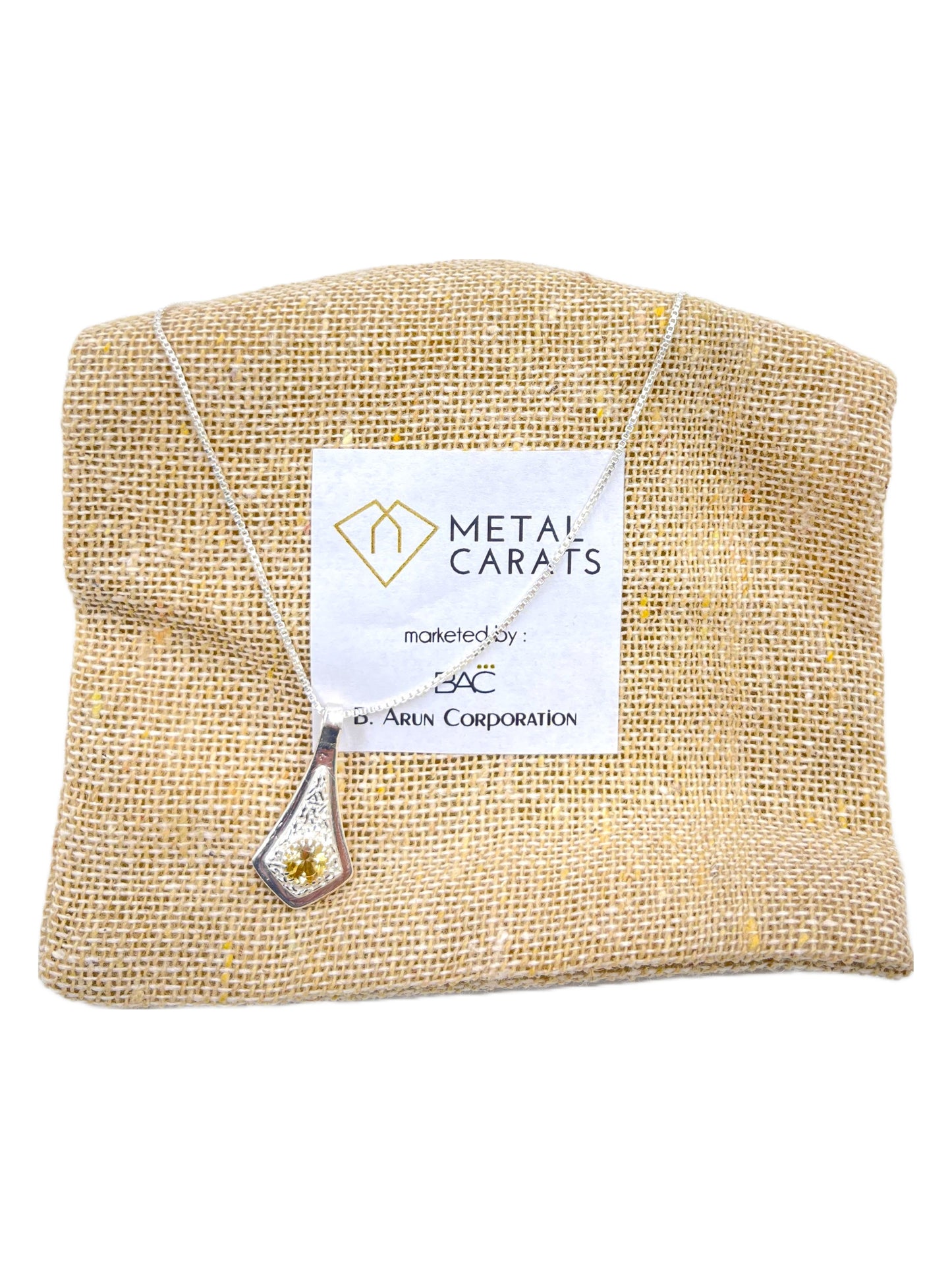 Metal Carats 925 Sterling Silver Citrine Hammer Pendant | Women | Natural Gemstone | Light weight