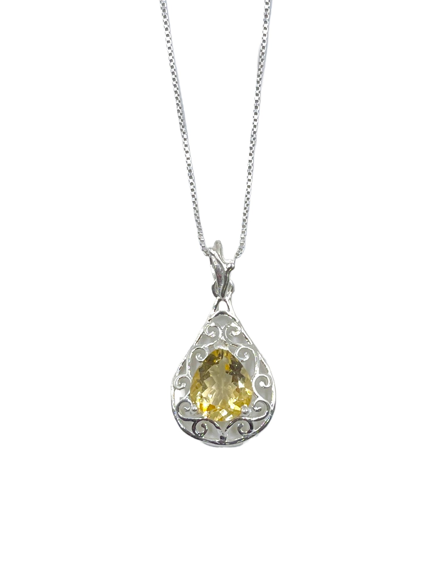 Metal Carats 925 Sterling Silver Fancy Pear Citrine Pendant with chain | Women | Authentic Gemstones | Yellow