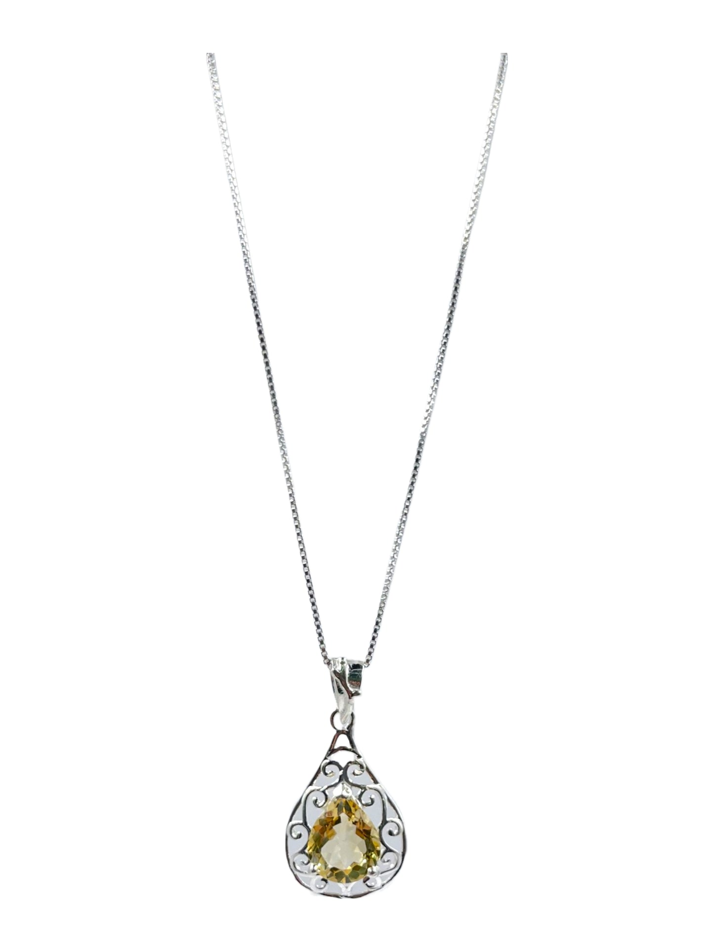 Metal Carats 925 Sterling Silver Fancy Pear Citrine Pendant with chain | Women | Authentic Gemstones | Yellow