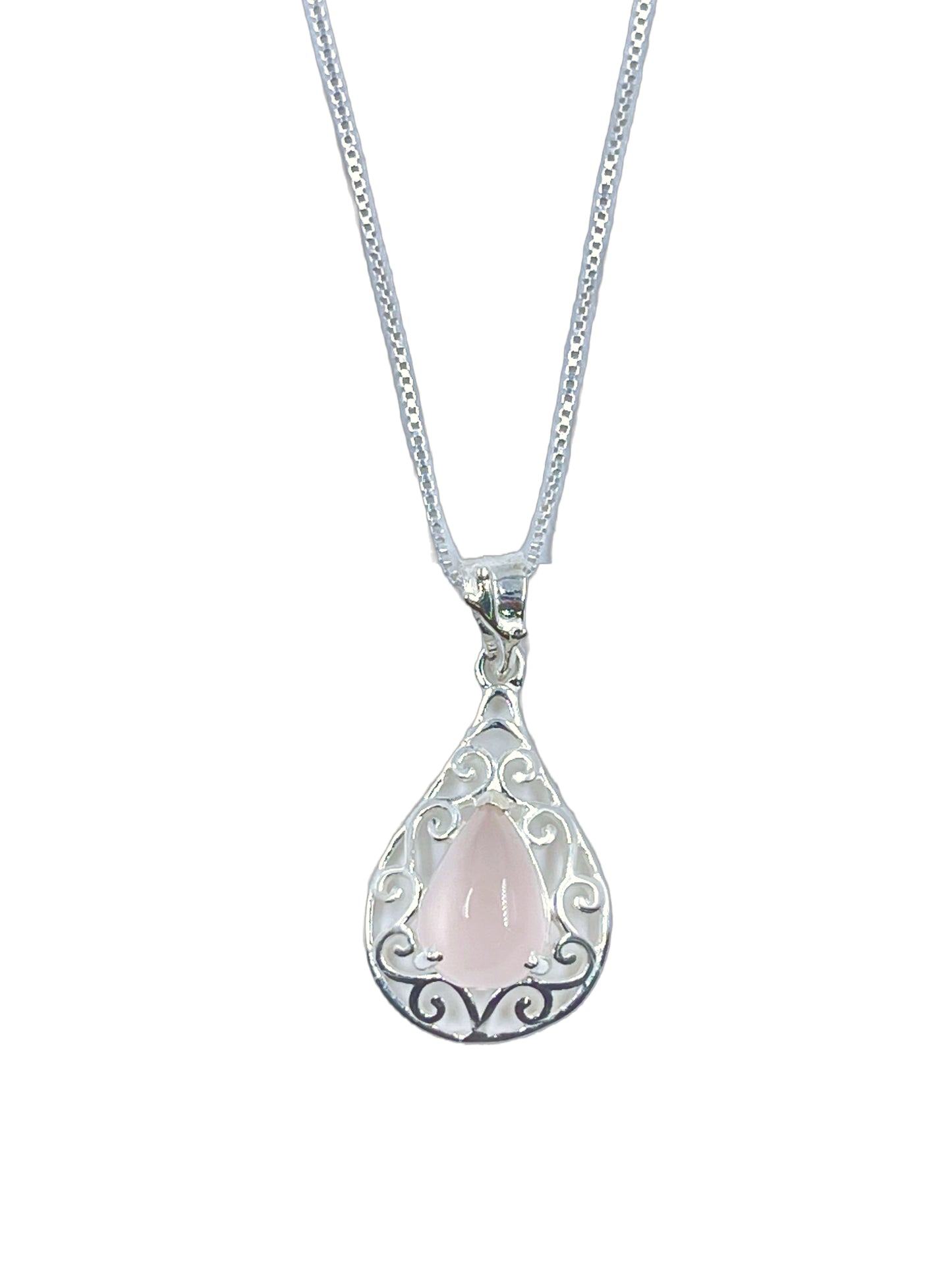 Metal Carats 925 Sterling Silver Fancy Pear Rose Quartz Pendant with chain | Women | Authentic Gemstones | Yellow