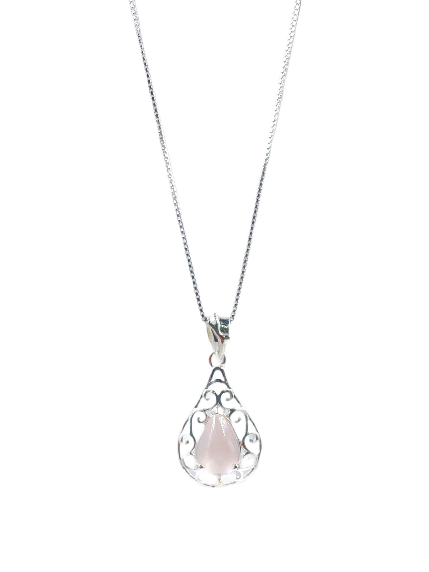 Metal Carats 925 Sterling Silver Fancy Pear Rose Quartz Pendant with chain | Women | Authentic Gemstones | Yellow