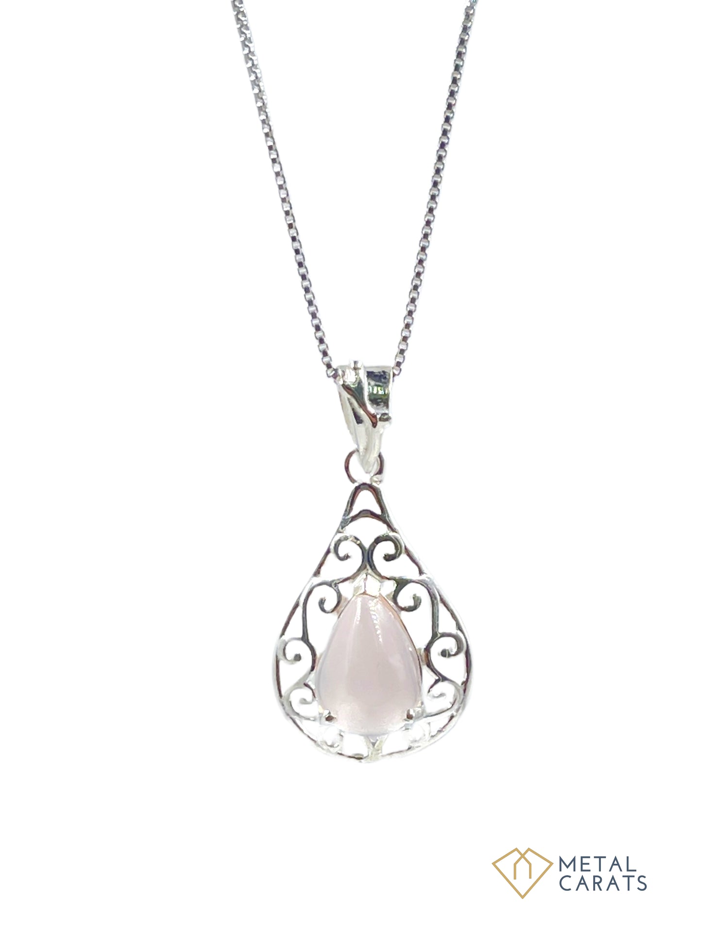 Metal Carats 925 Sterling Silver Fancy Pear Rose Quartz Pendant with chain | Women | Authentic Gemstones | Yellow