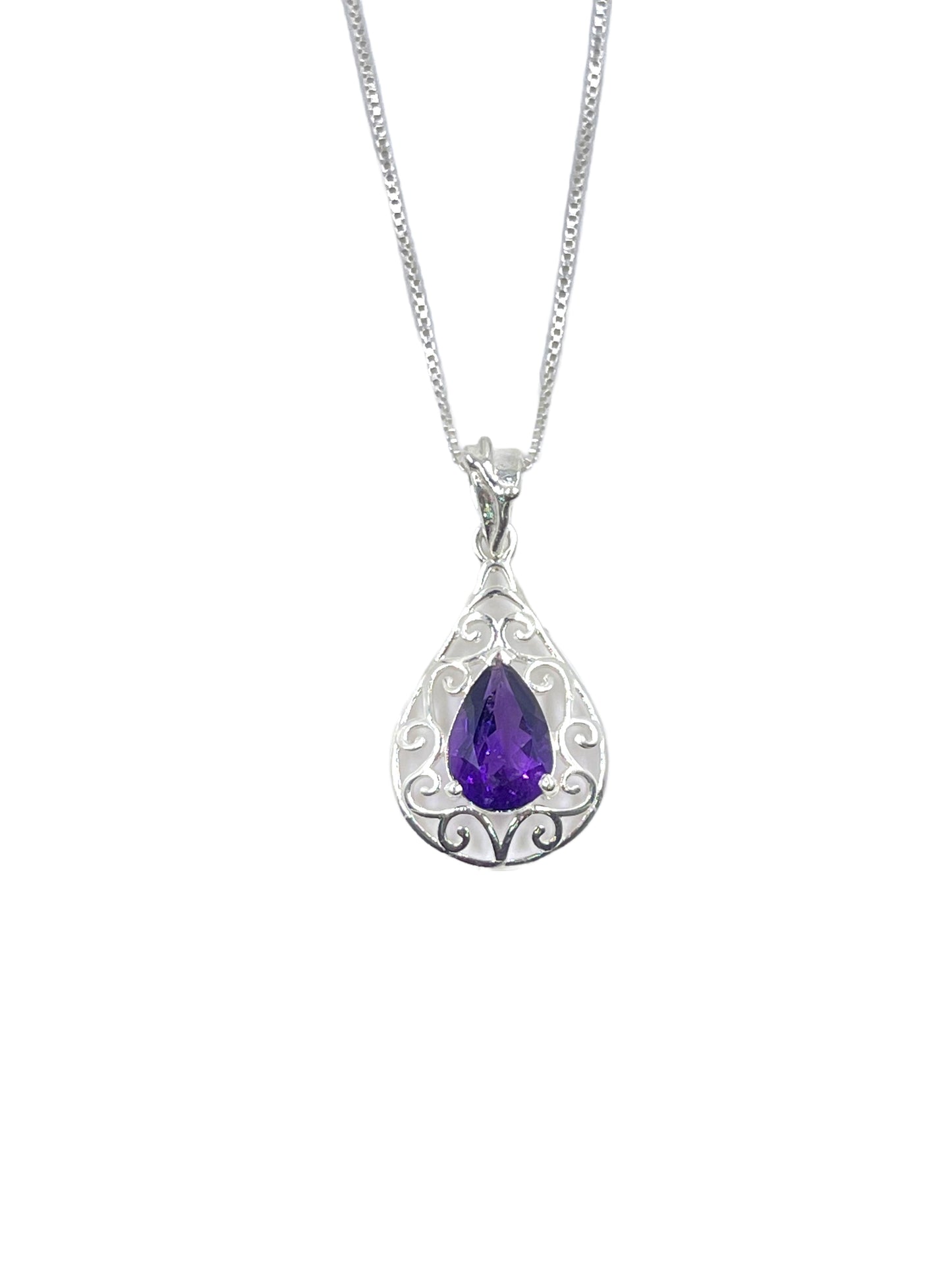 Metal Carats 925 Sterling Silver Fancy Pear Amethyst Pendant with chain | Women | Authentic Gemstones | Yellow