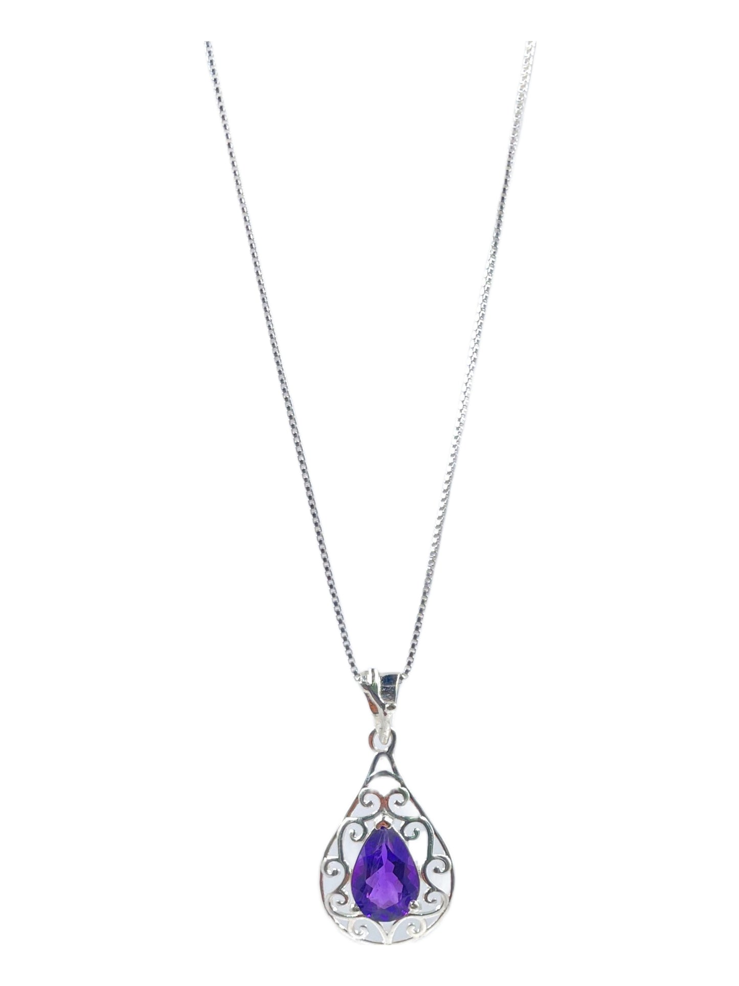 Metal Carats 925 Sterling Silver Fancy Pear Amethyst Pendant with chain | Women | Authentic Gemstones | Yellow