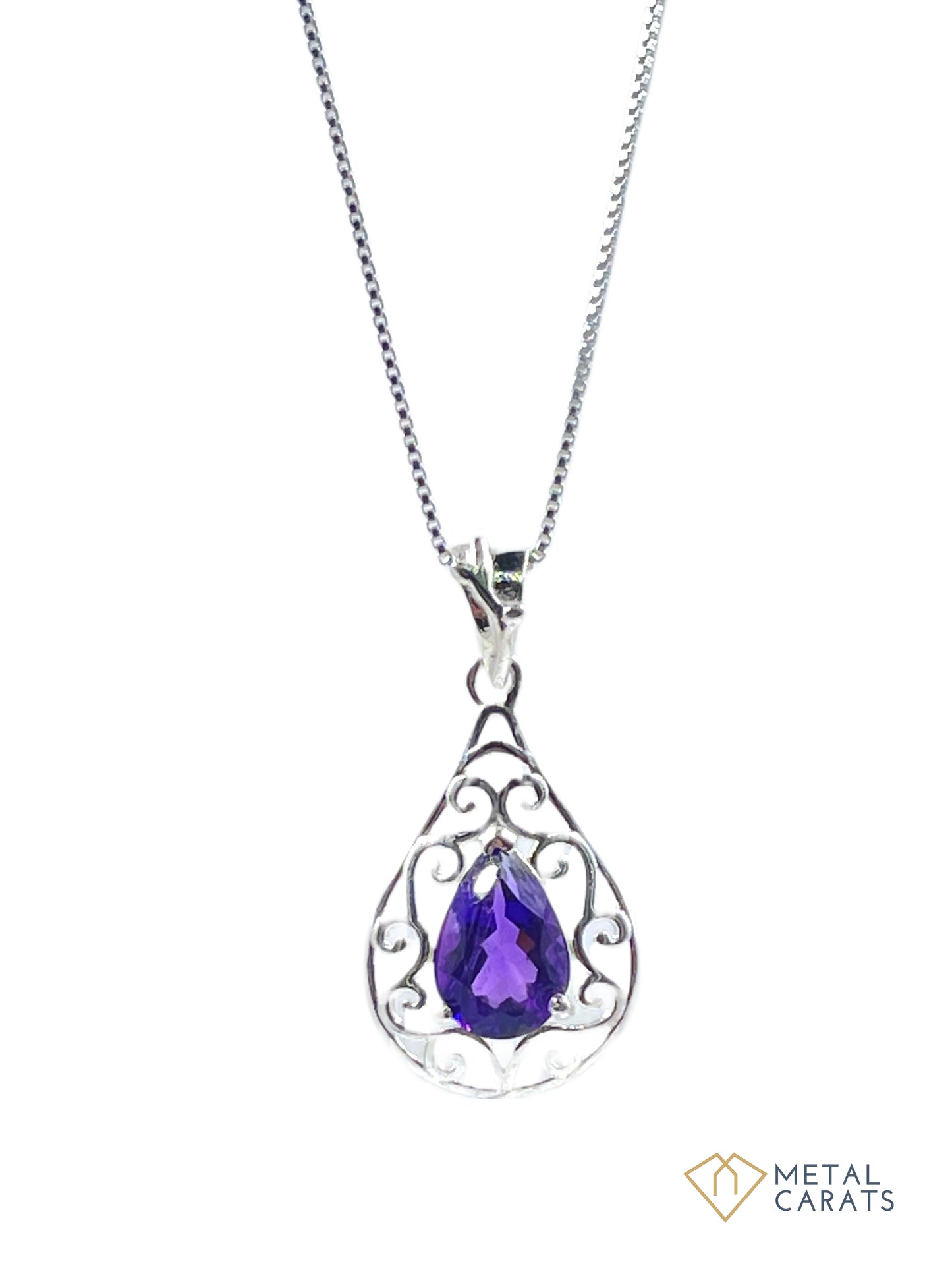 Metal Carats 925 Sterling Silver Fancy Pear Amethyst Pendant with chain | Women | Authentic Gemstones | Yellow