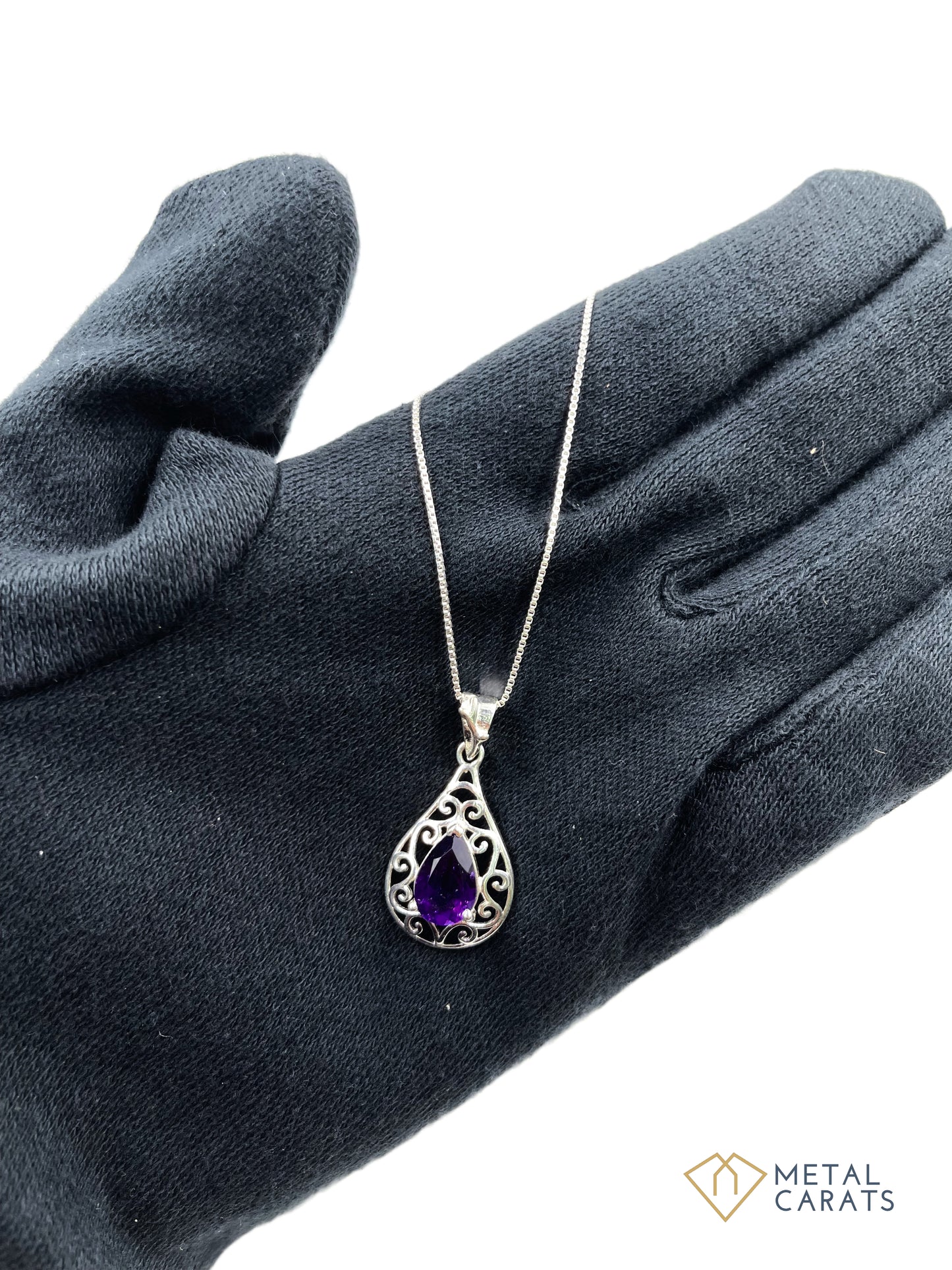 Metal Carats 925 Sterling Silver Fancy Pear Amethyst Pendant with chain | Women | Authentic Gemstones | Yellow