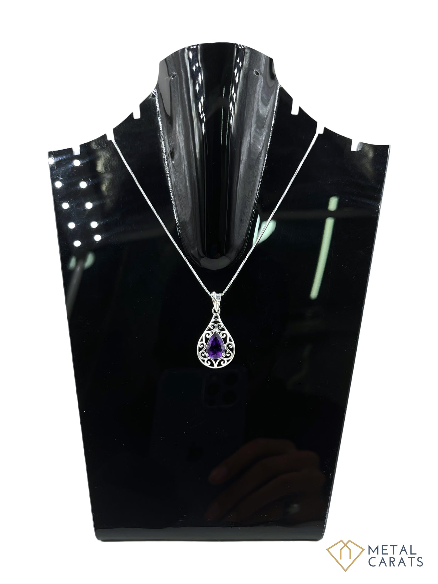 Metal Carats 925 Sterling Silver Fancy Pear Amethyst Pendant with chain | Women | Authentic Gemstones | Yellow