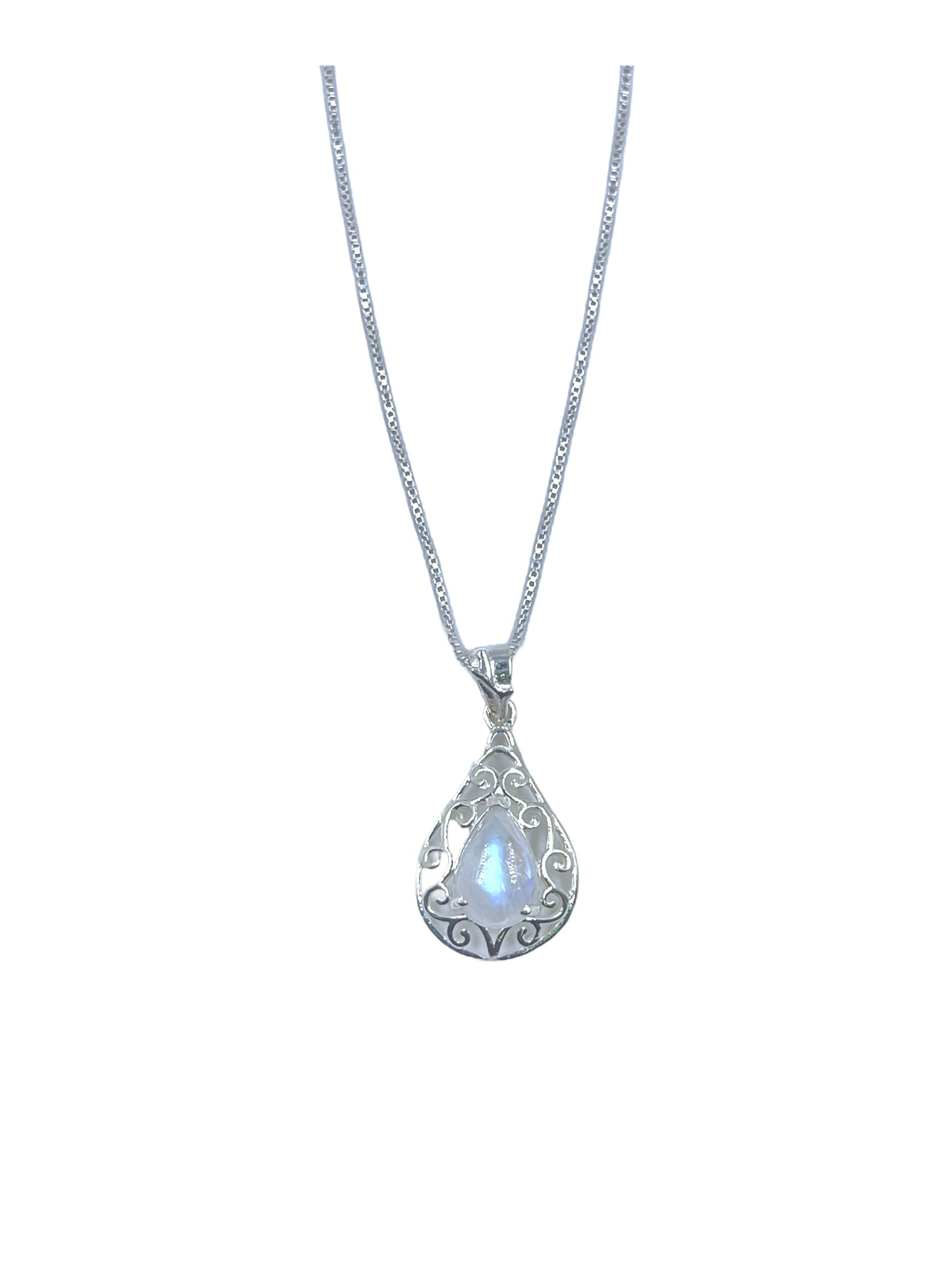 Metal Carats 925 Sterling Silver Fancy Pear Moonstone Pendant with chain | Women | Authentic Gemstones | White