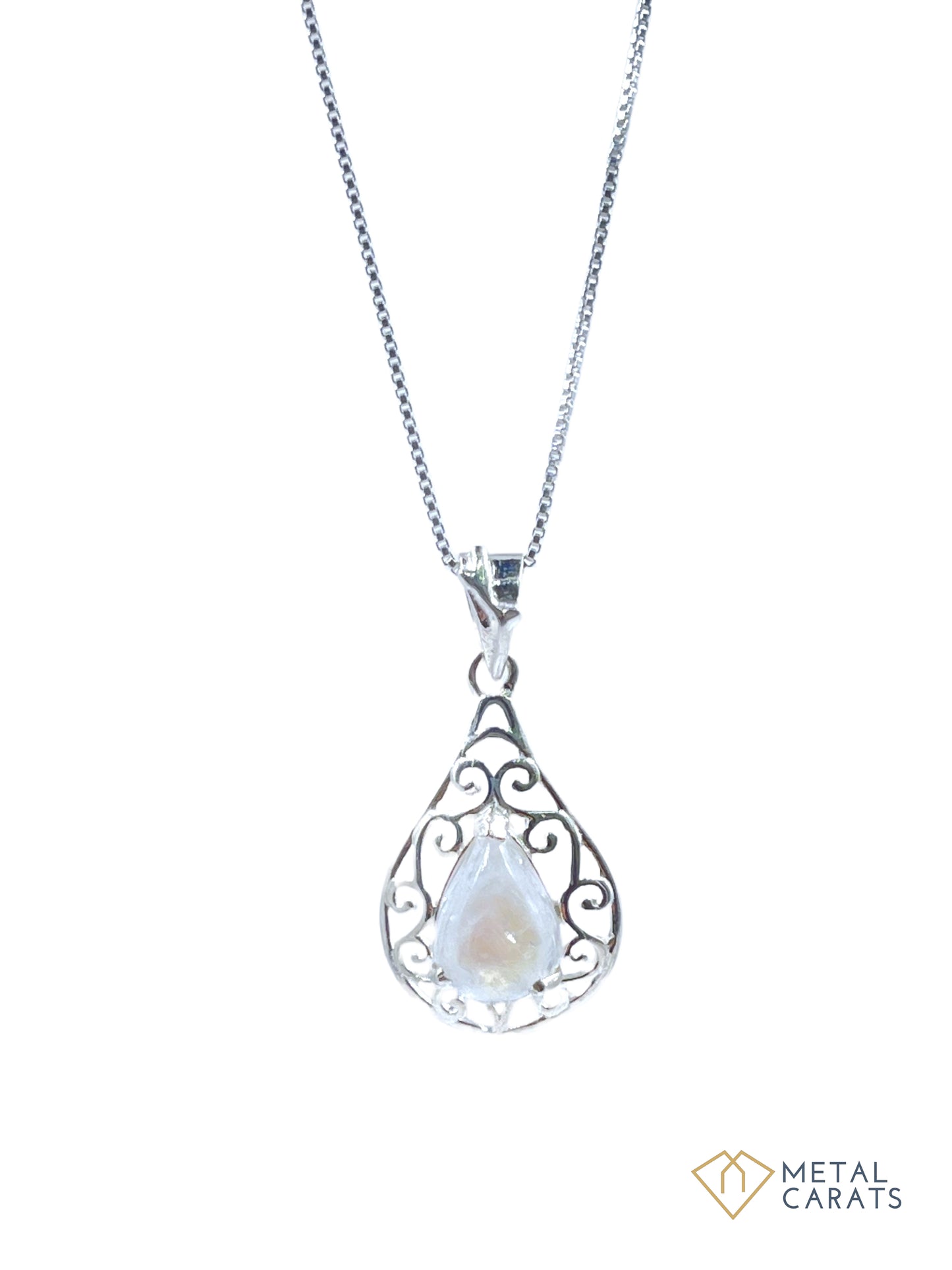 Metal Carats 925 Sterling Silver Fancy Pear Moonstone Pendant with chain | Women | Authentic Gemstones | White