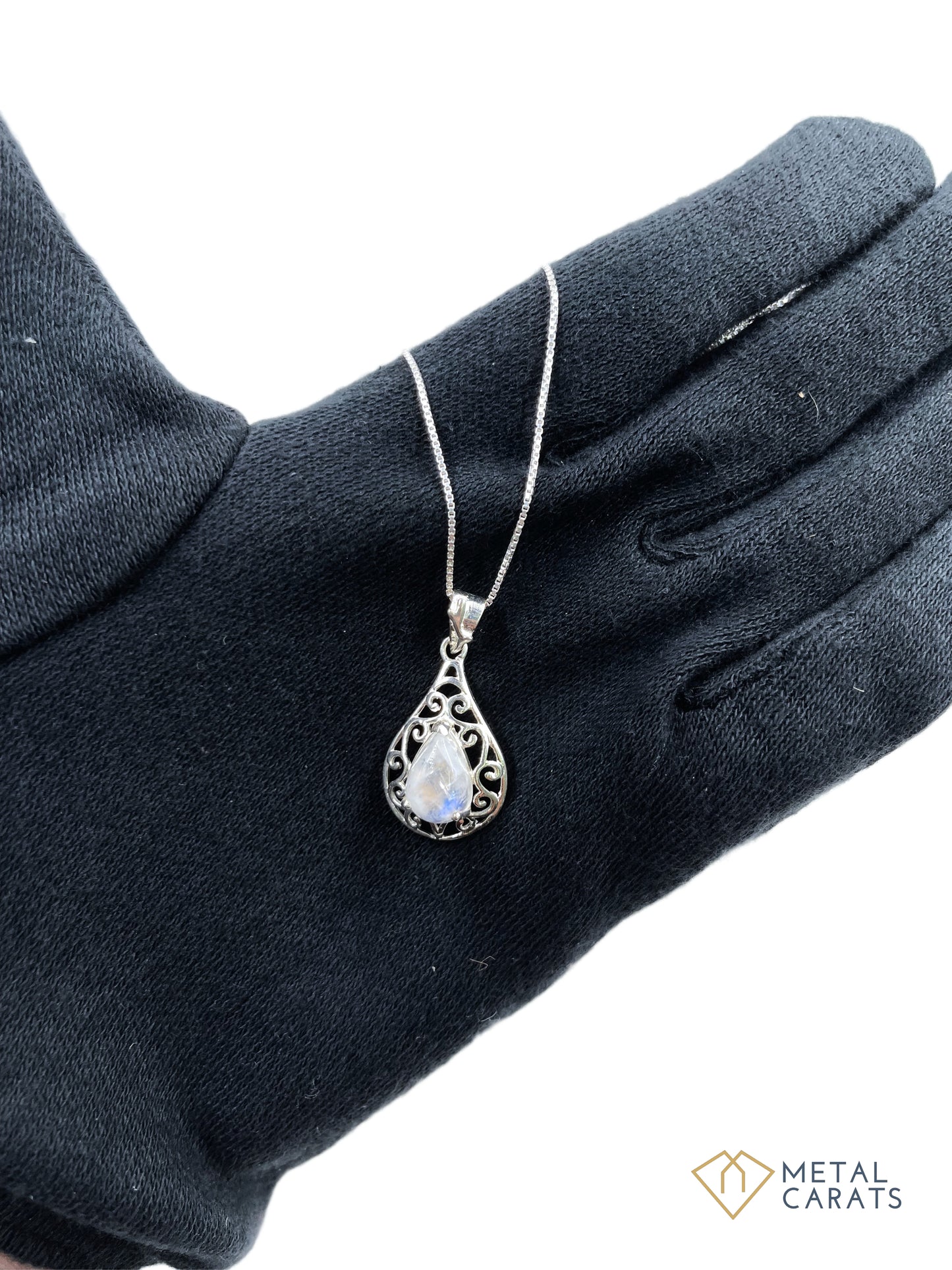 Metal Carats 925 Sterling Silver Fancy Pear Moonstone Pendant with chain | Women | Authentic Gemstones | White