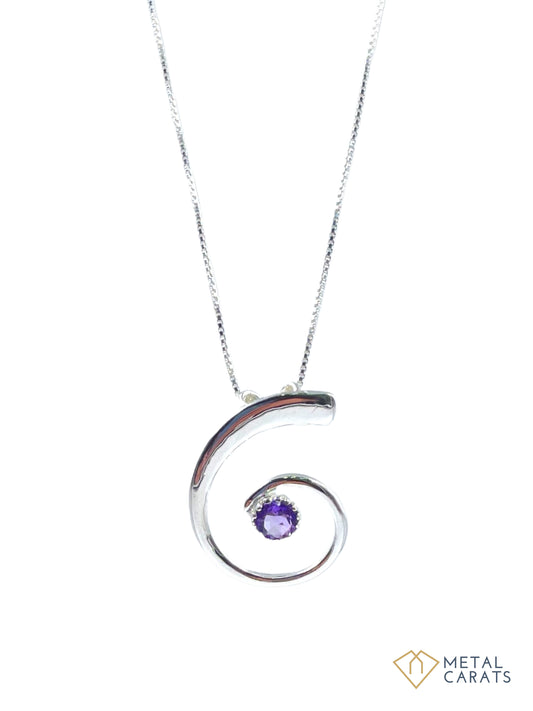 Metal Carats Floating 925 Sterling Silver Amethyst Minialistic Pendant | Women | Minimalism | Natural Gemstones