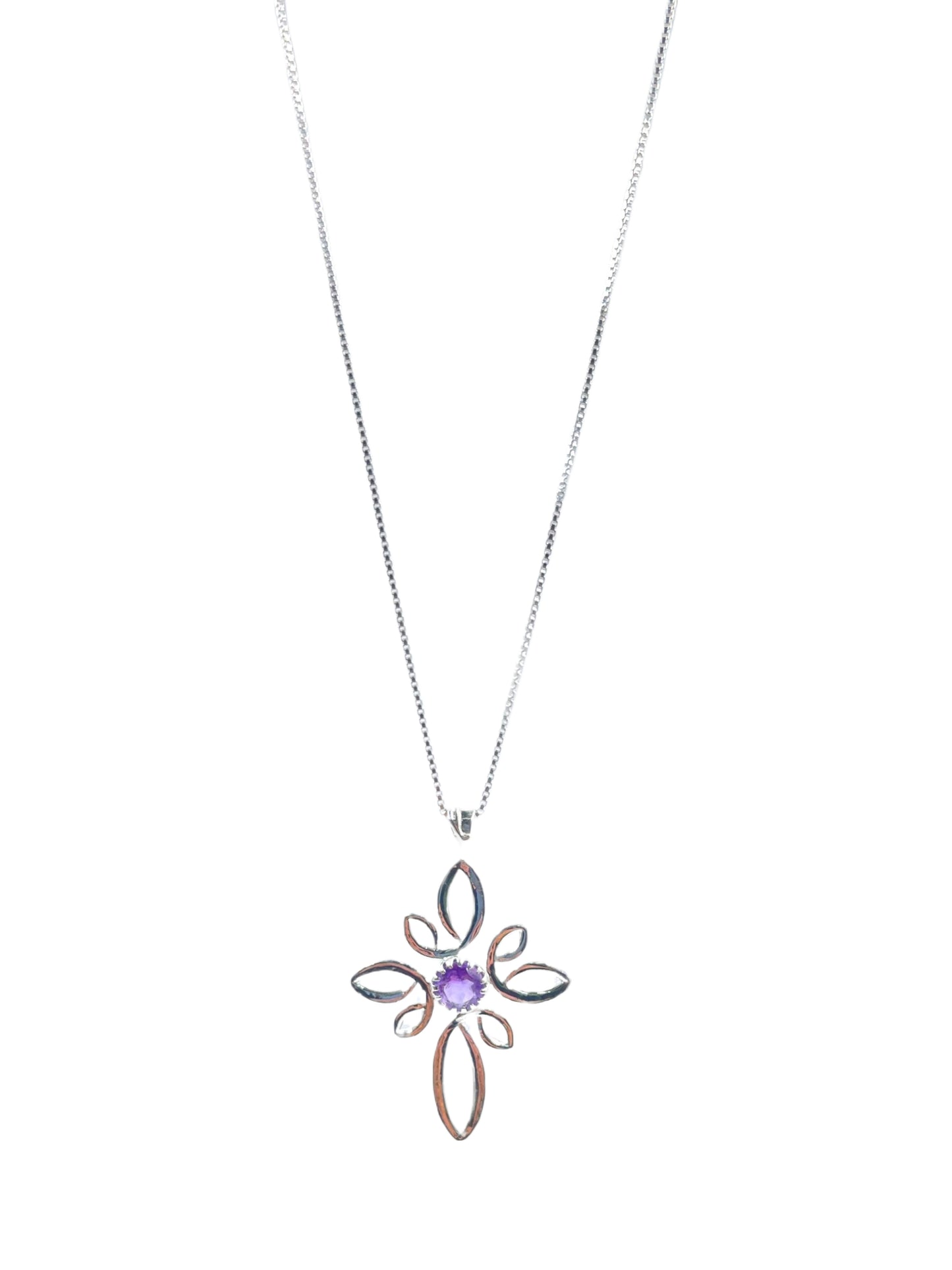 METALCARATS Metal Carats 925 Sterling Silver Flower Round Amethyst Pendant with chain | Women | Natural Gemstones | Hallmark