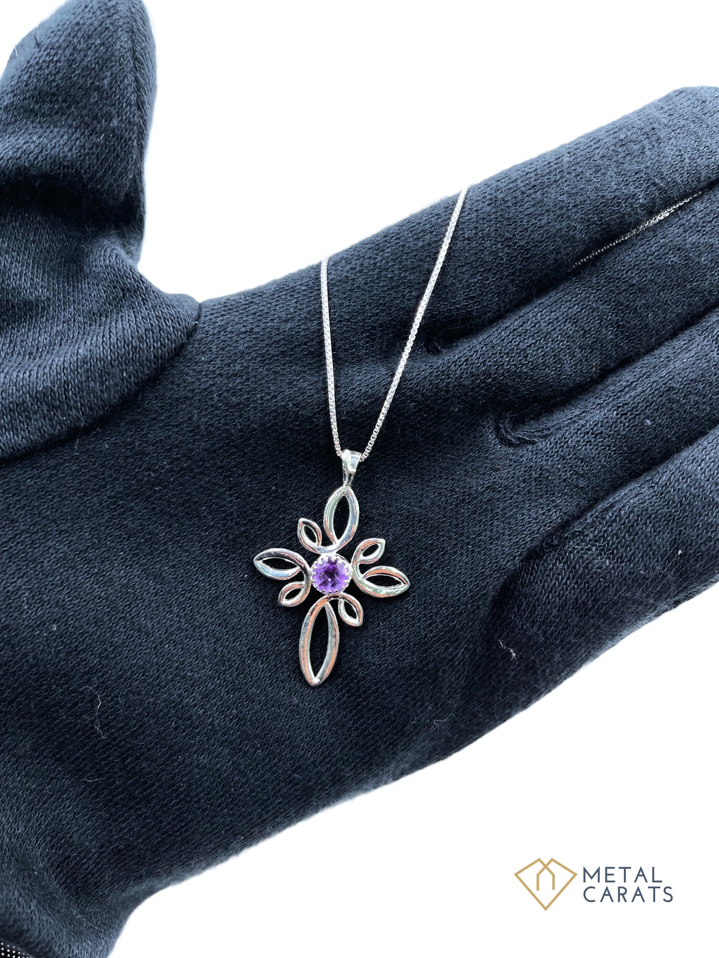 METALCARATS Metal Carats 925 Sterling Silver Flower Round Amethyst Pendant with chain | Women | Natural Gemstones | Hallmark