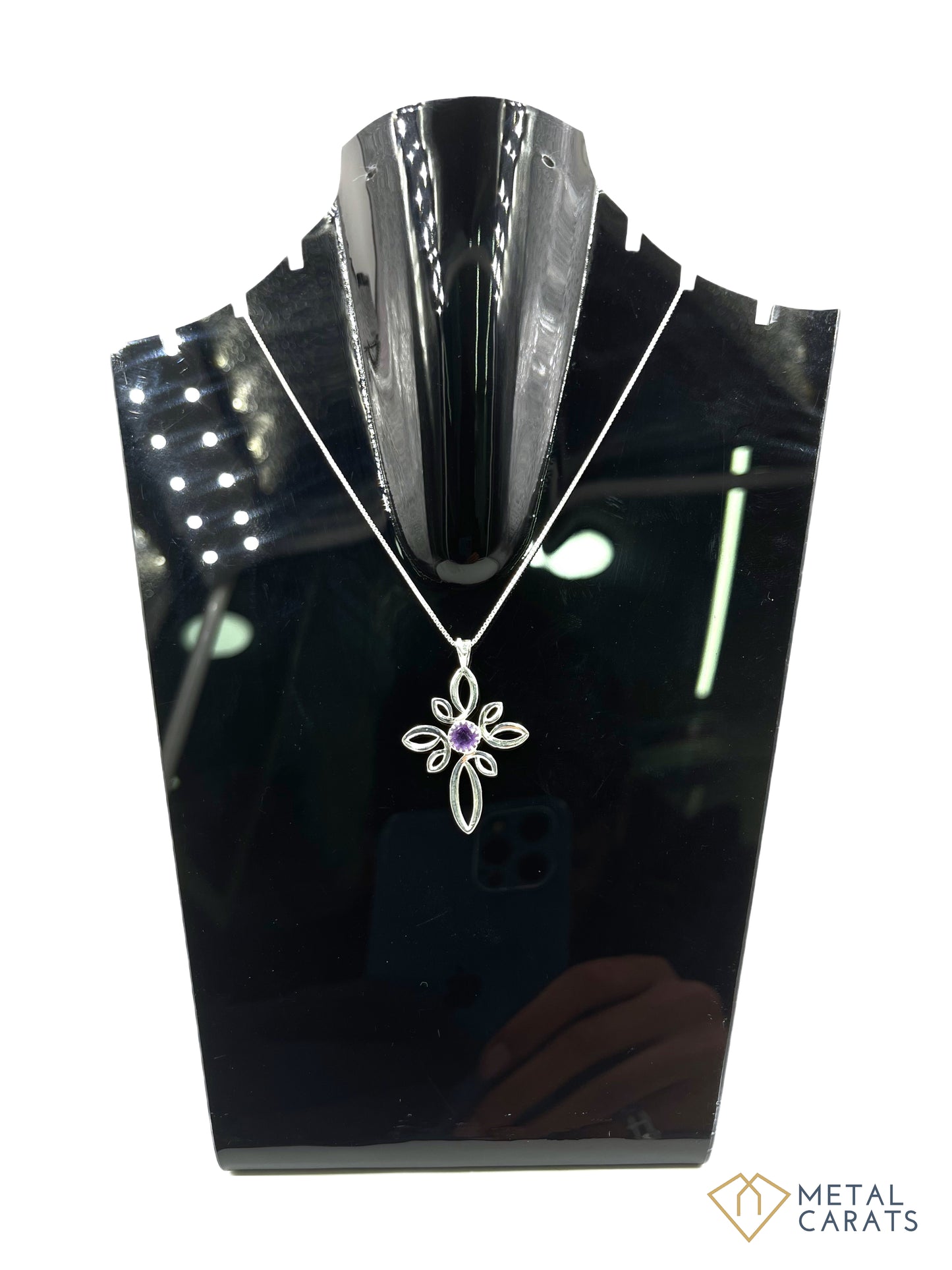 METALCARATS Metal Carats 925 Sterling Silver Flower Round Amethyst Pendant with chain | Women | Natural Gemstones | Hallmark