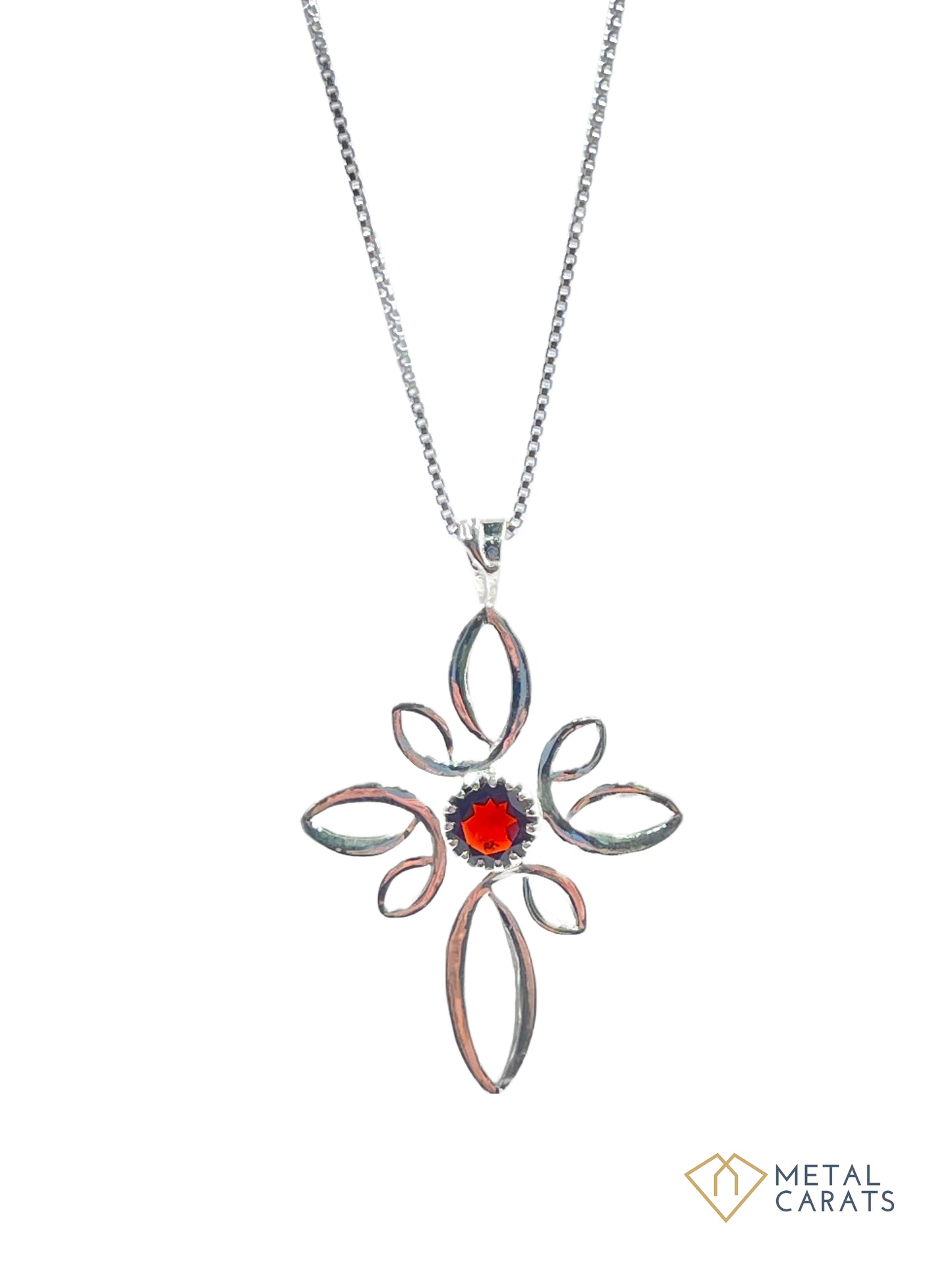 METALCARATS Metal Carats 925 Sterling Silver Flower Round Garnet Pendant with chain | Women | Natural Gemstones | Hallmark