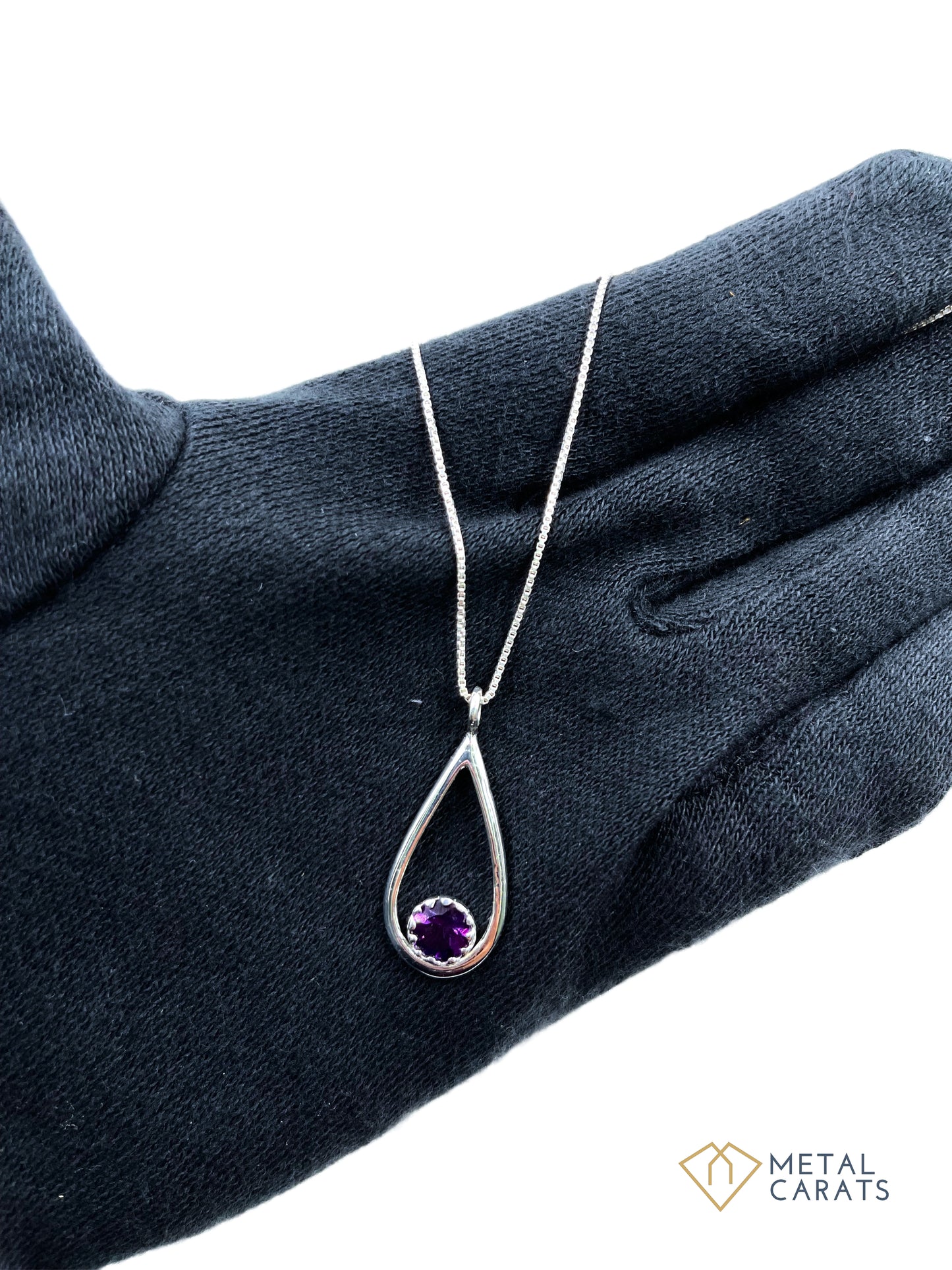 METALCARATS Metal Carats 925 Sterling Silver Round Cabochon Amethyst Pendant | Pear Shaped Pendant | Natural Gemstones | Women