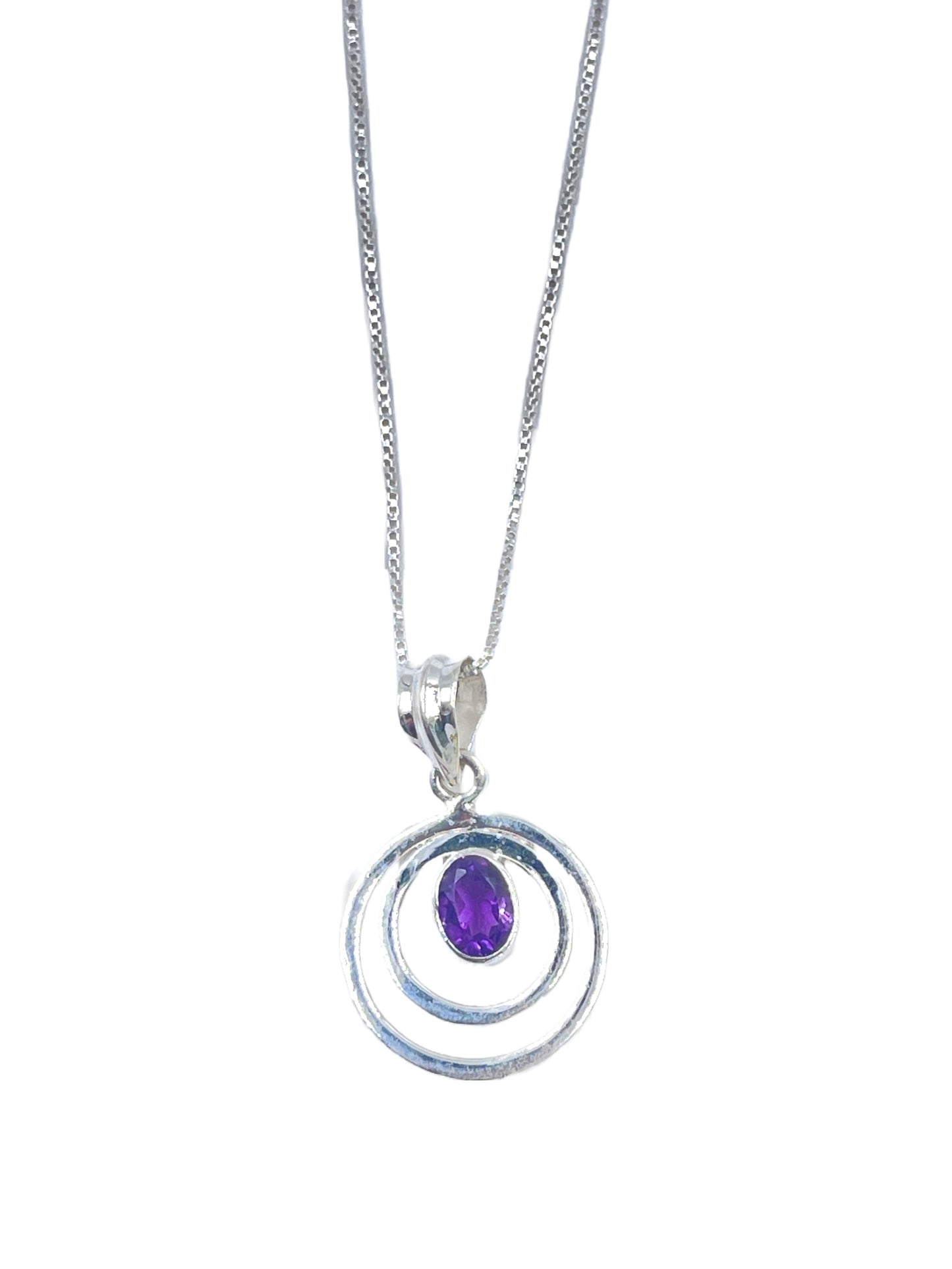 METALCARATS Metal Carats 925 Sterling Silver Triple Round Amethyst Pendant | Women | Natural Gemstone | Box Chain