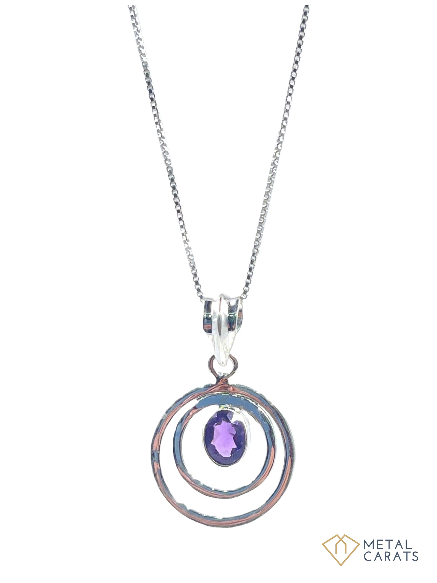 METALCARATS Metal Carats 925 Sterling Silver Triple Round Amethyst Pendant | Women | Natural Gemstone | Box Chain