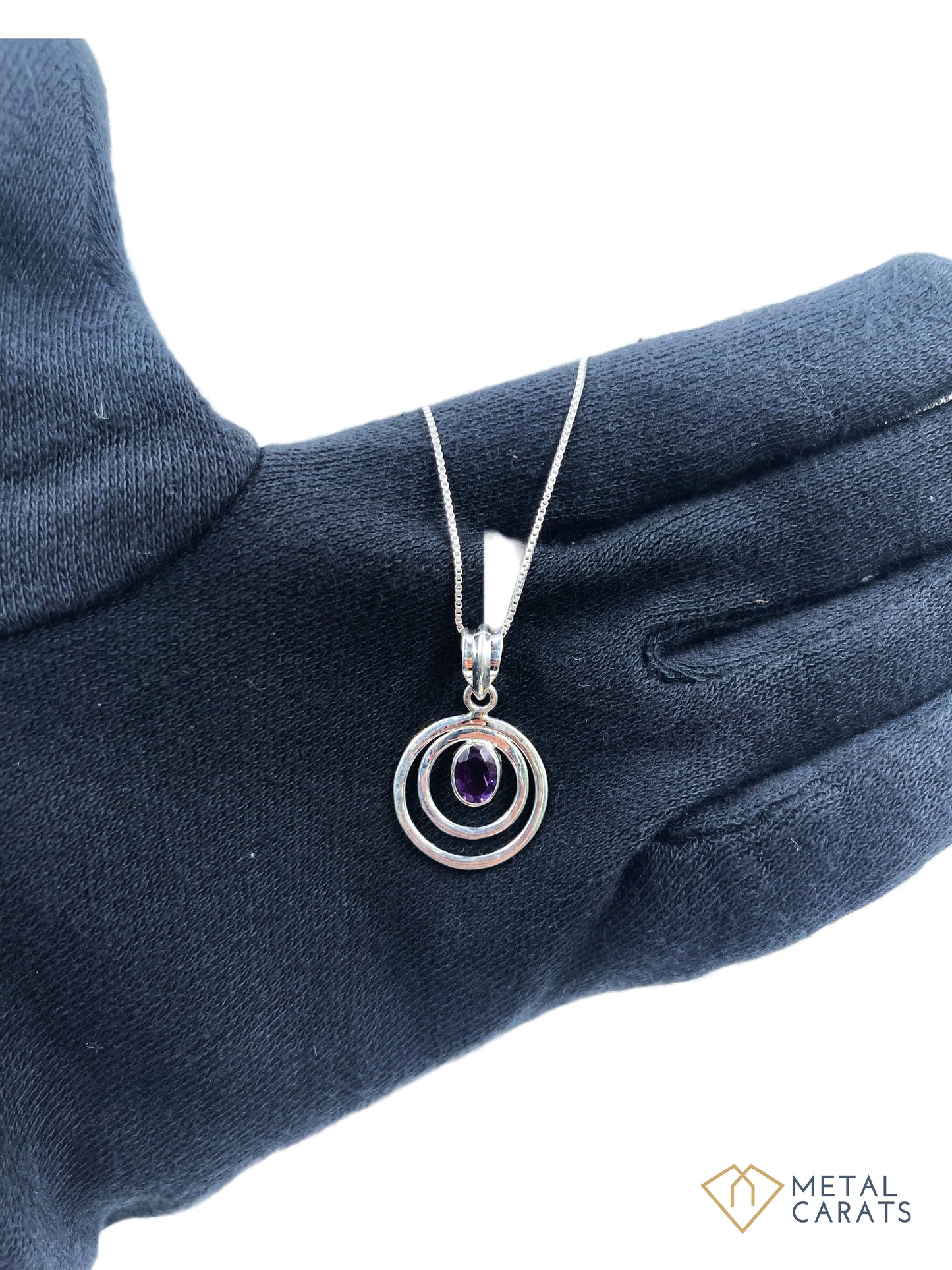 METALCARATS Metal Carats 925 Sterling Silver Triple Round Amethyst Pendant | Women | Natural Gemstone | Box Chain