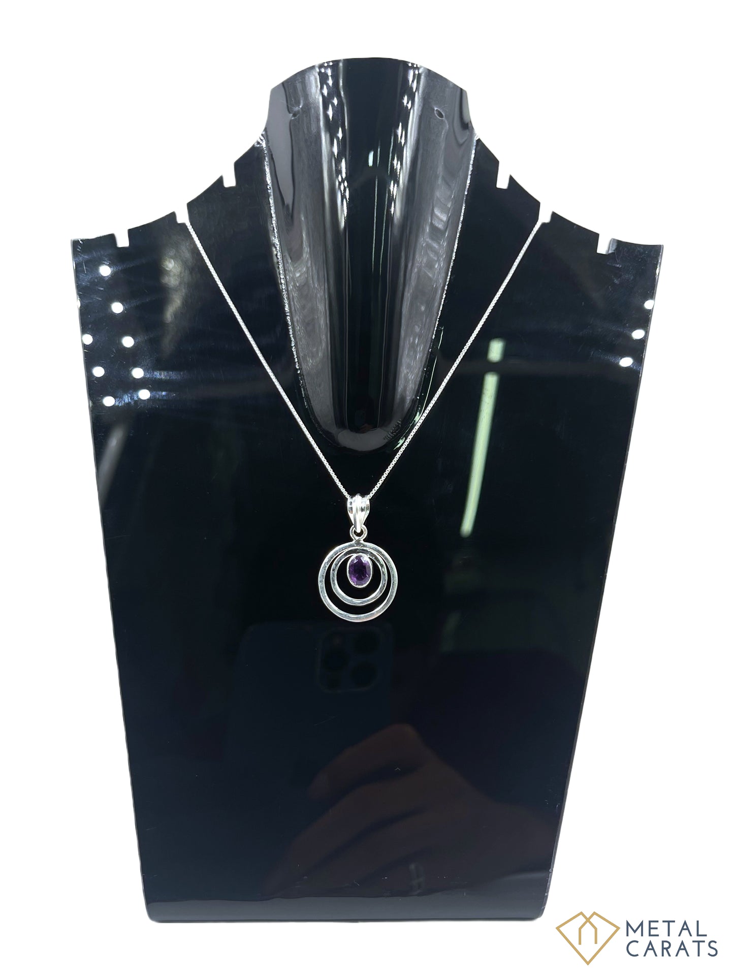 METALCARATS Metal Carats 925 Sterling Silver Triple Round Amethyst Pendant | Women | Natural Gemstone | Box Chain