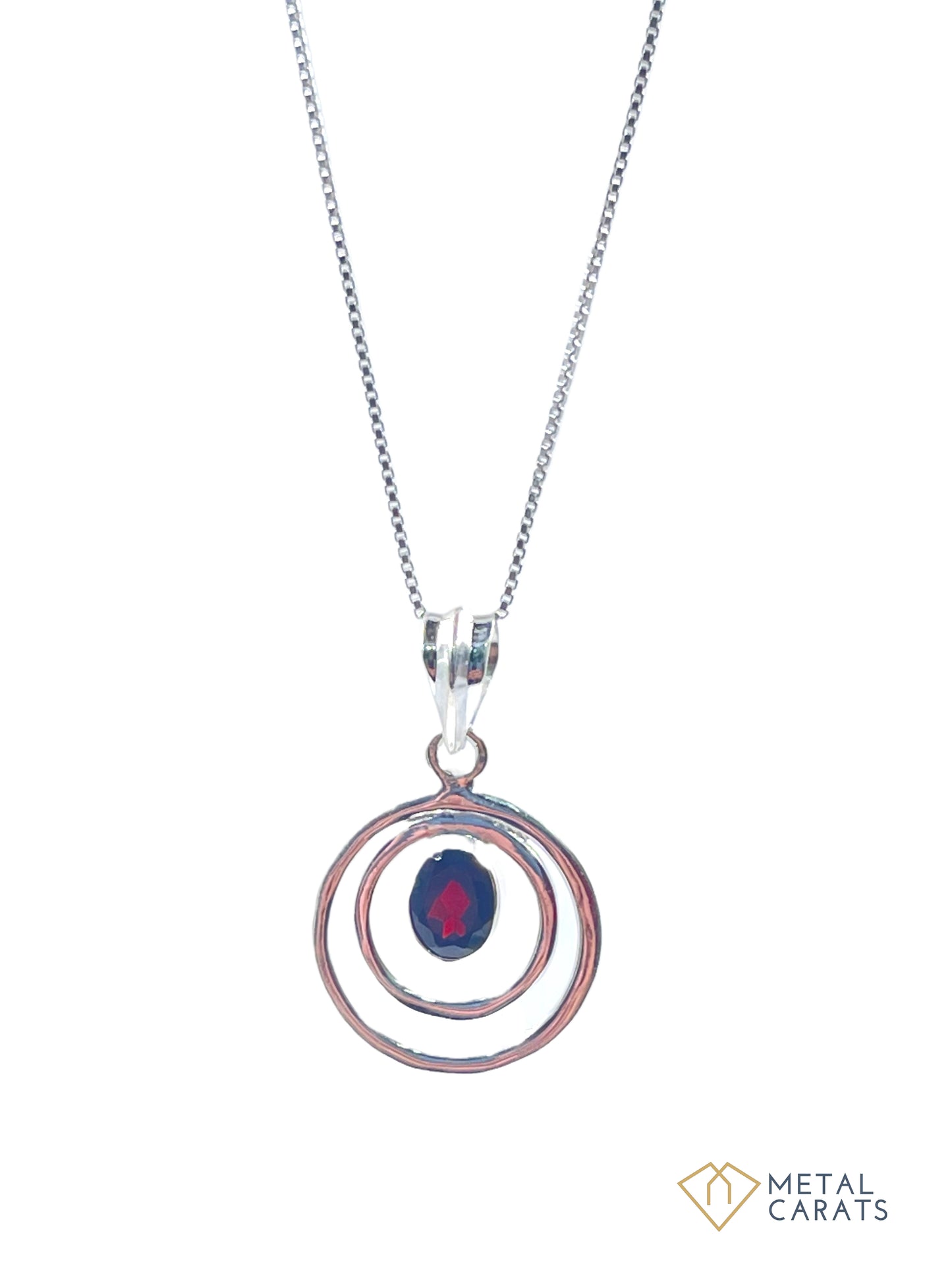 METALCARATS Metal Carats 925 Sterling Silver Triple Round Garnet Pendant | Women | Natural Gemstone | Box Chain