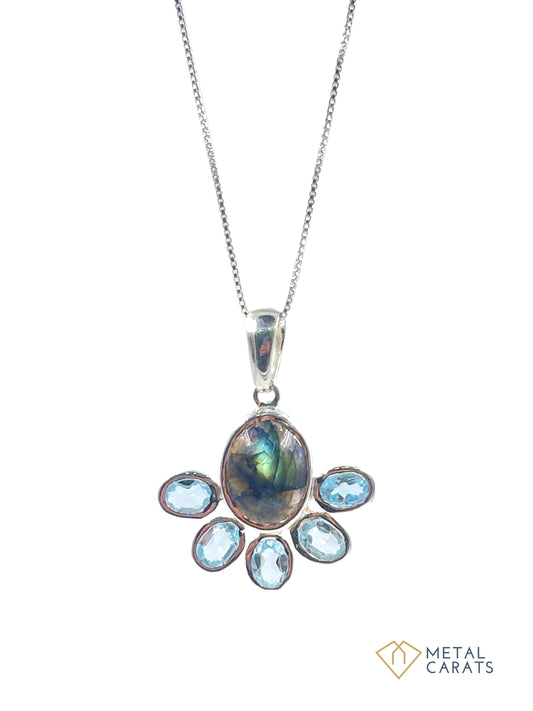 METALCARATS Metal Carats 925 Sterling Silver Premium Paw Pendant with Chain | Labradorite | Blue Topaz | Women | Natural Gemstones