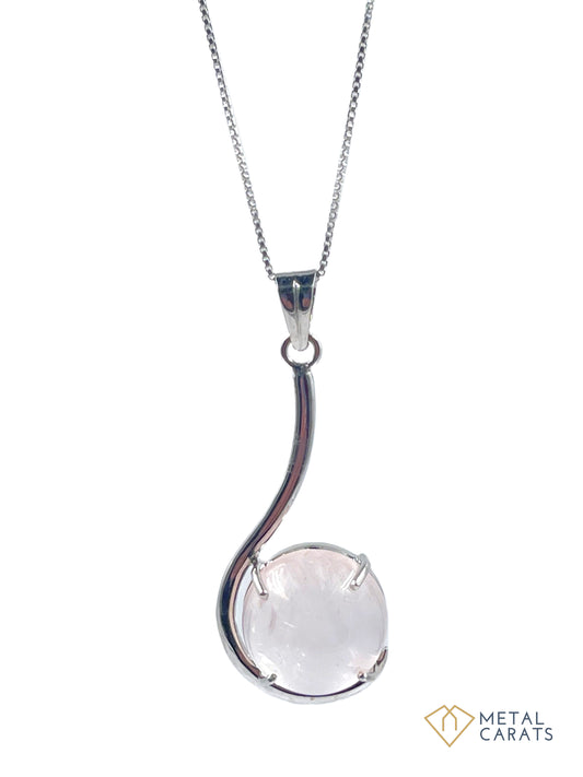 METALCARATS Metal Carats 925 Sterling Silver Holder Rose Quartz Pendant | Women | Pink | Cabochon | Wire Holder Pattern