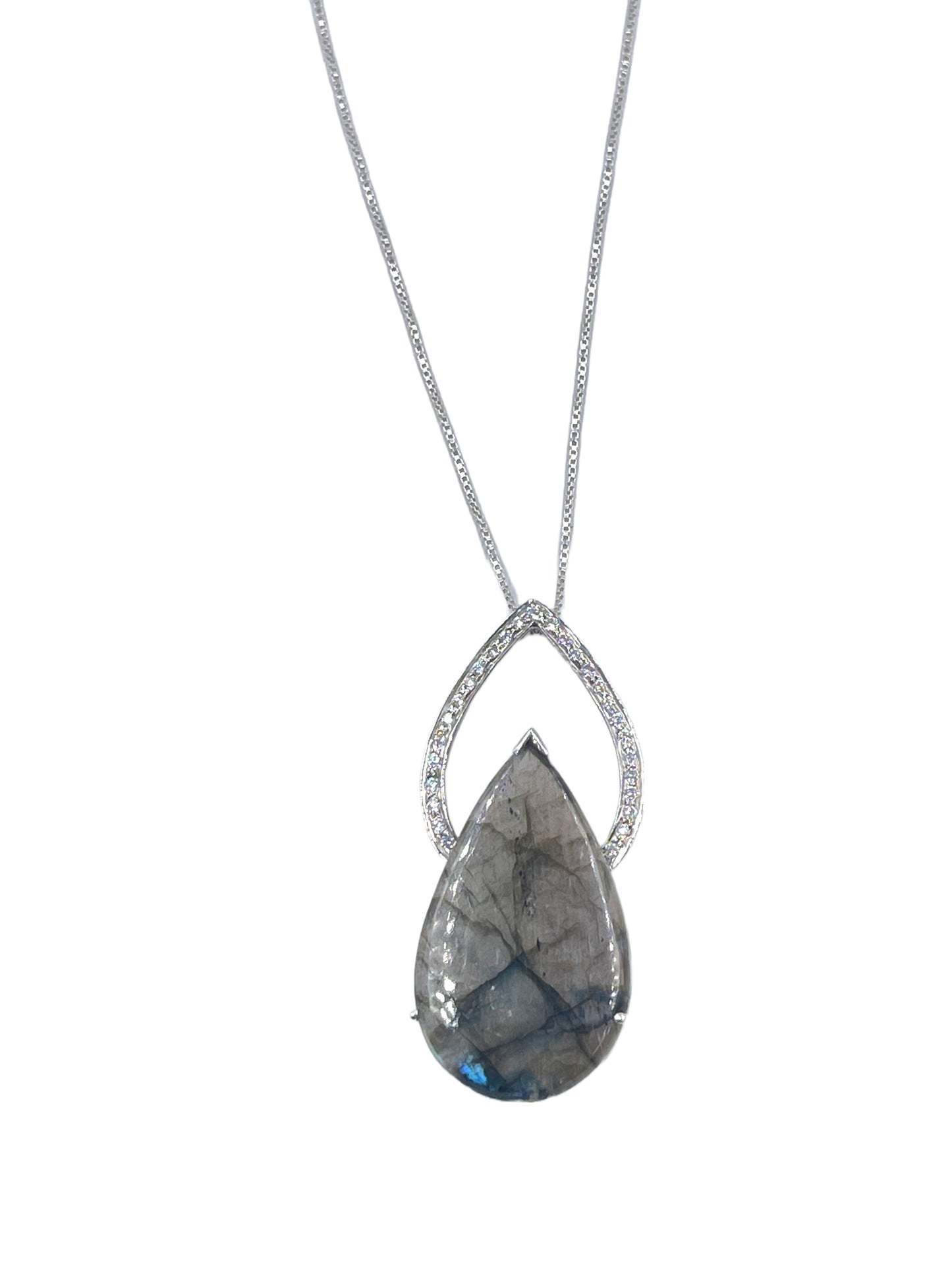 METALCARATS Metal Carats 925 Sterling Silver Tablet Labradorite Pendant with chain | Fire Pendant | Natural Stone | Women