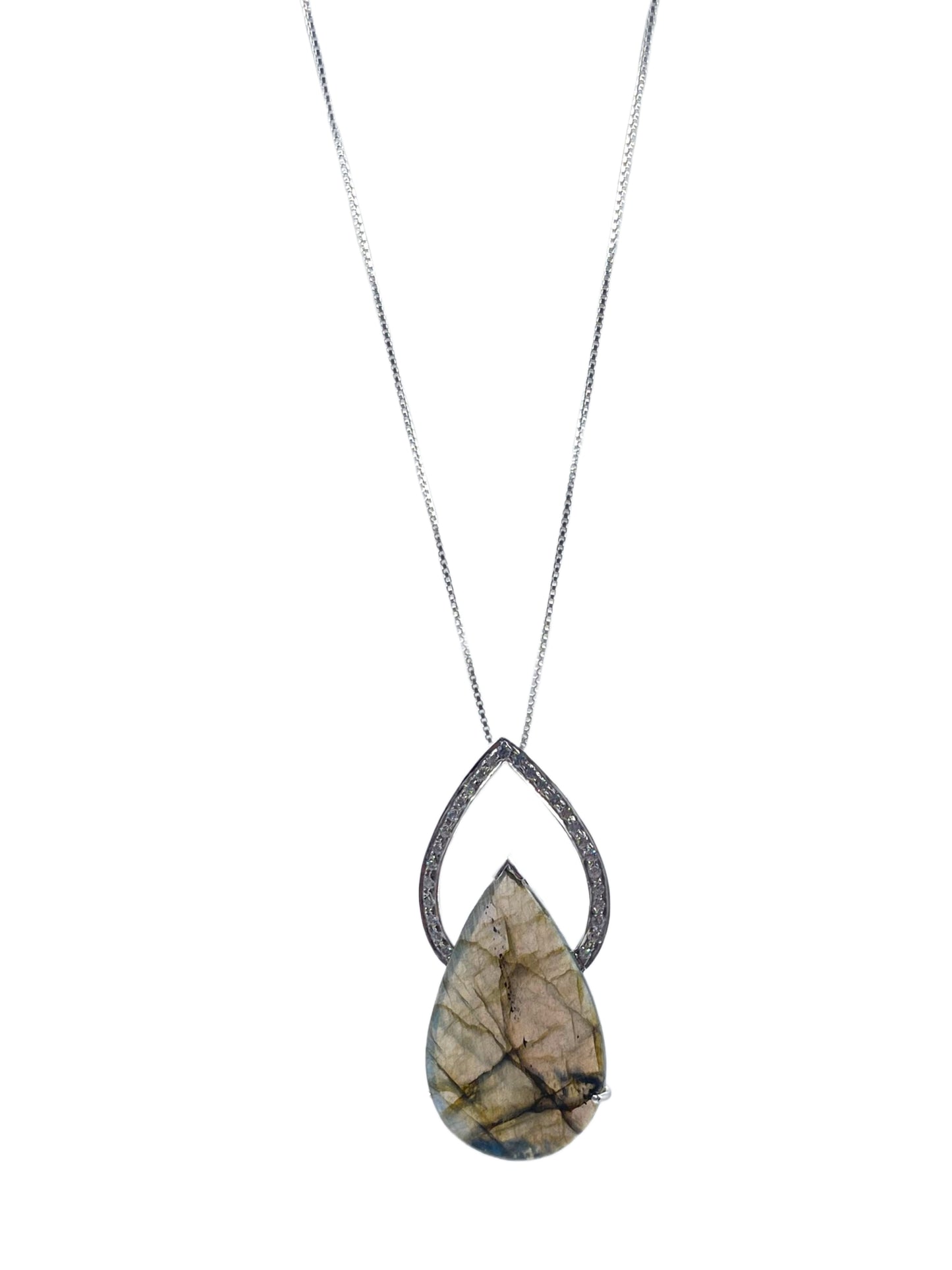 METALCARATS Metal Carats 925 Sterling Silver Tablet Labradorite Pendant with chain | Fire Pendant | Natural Stone | Women