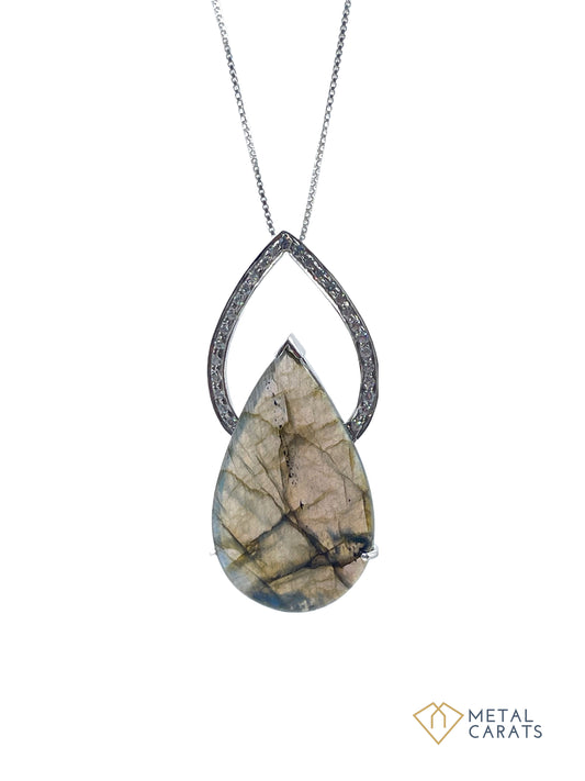 METALCARATS Metal Carats 925 Sterling Silver Tablet Labradorite Pendant with chain | Fire Pendant | Natural Stone | Women