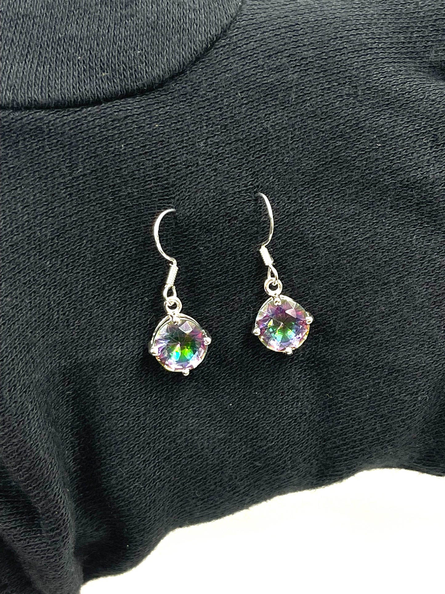 Metal Carats 925 Sterling Silver Mystic Topaz Round Danglers Hanging Earrings | Earrings | For Females | Authentic Natural Gemstones