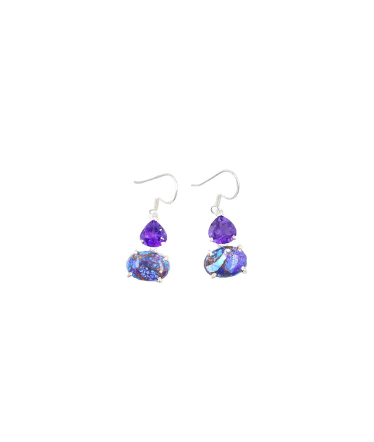 Metal Carats 925 Sterling Silver Purple Turqoise and Amethyst Hanging Dangler Earrings | For women | Purple | Authentic Gemstones