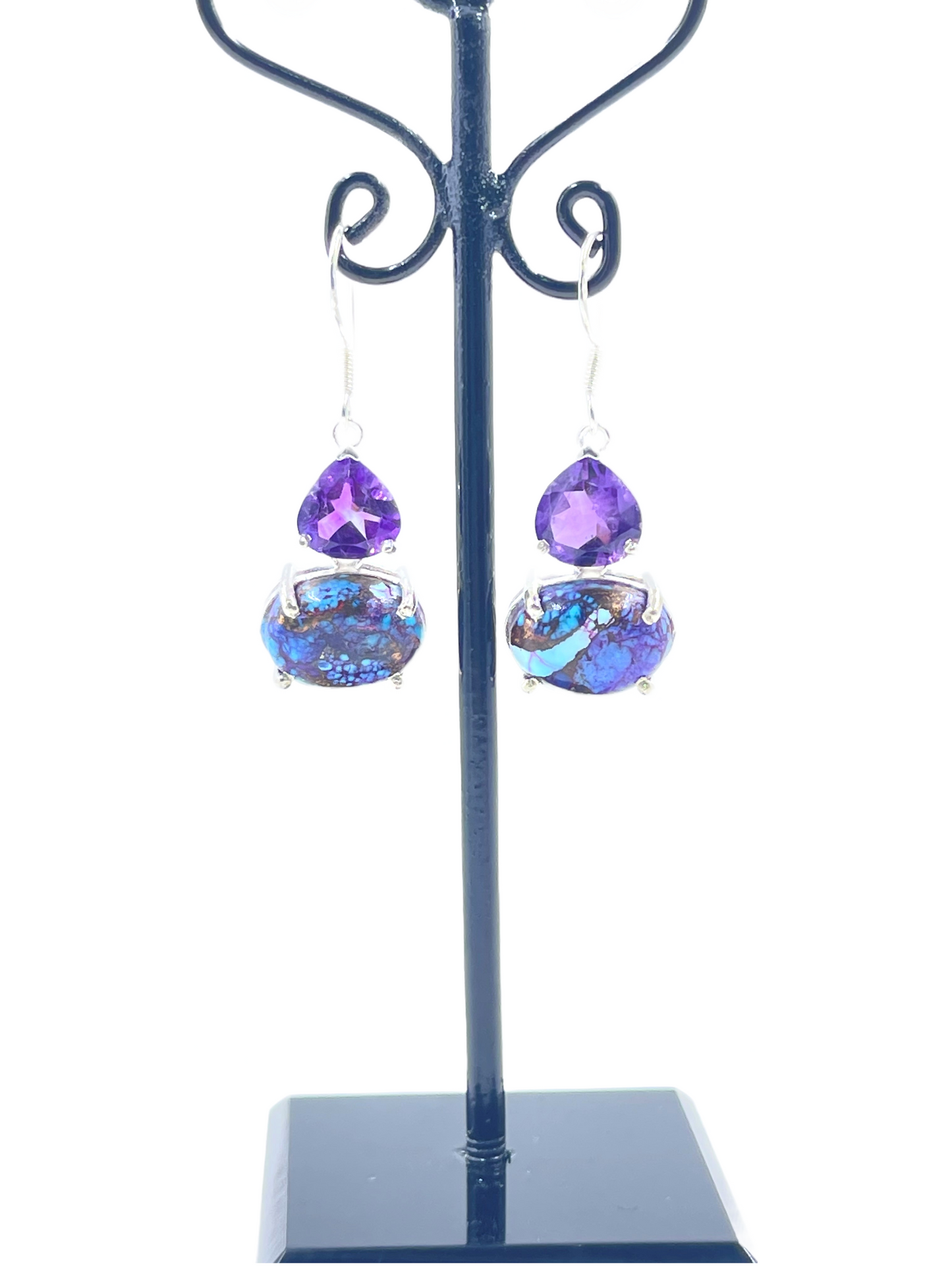 Metal Carats 925 Sterling Silver Purple Turqoise and Amethyst Hanging Dangler Earrings | For women | Purple | Authentic Gemstones