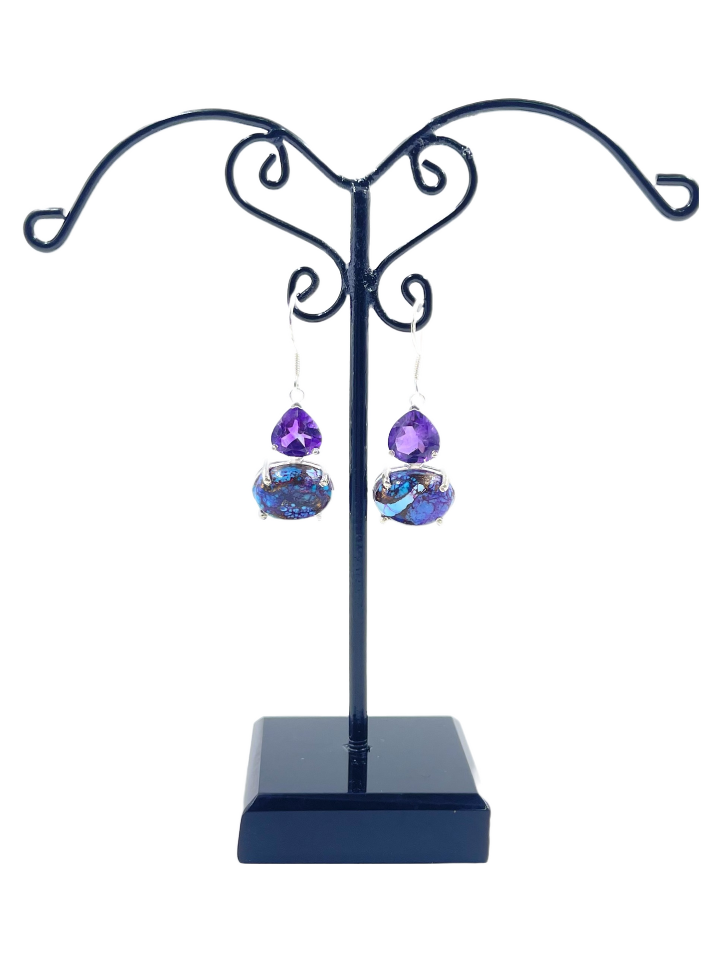 Metal Carats 925 Sterling Silver Purple Turqoise and Amethyst Hanging Dangler Earrings | For women | Purple | Authentic Gemstones