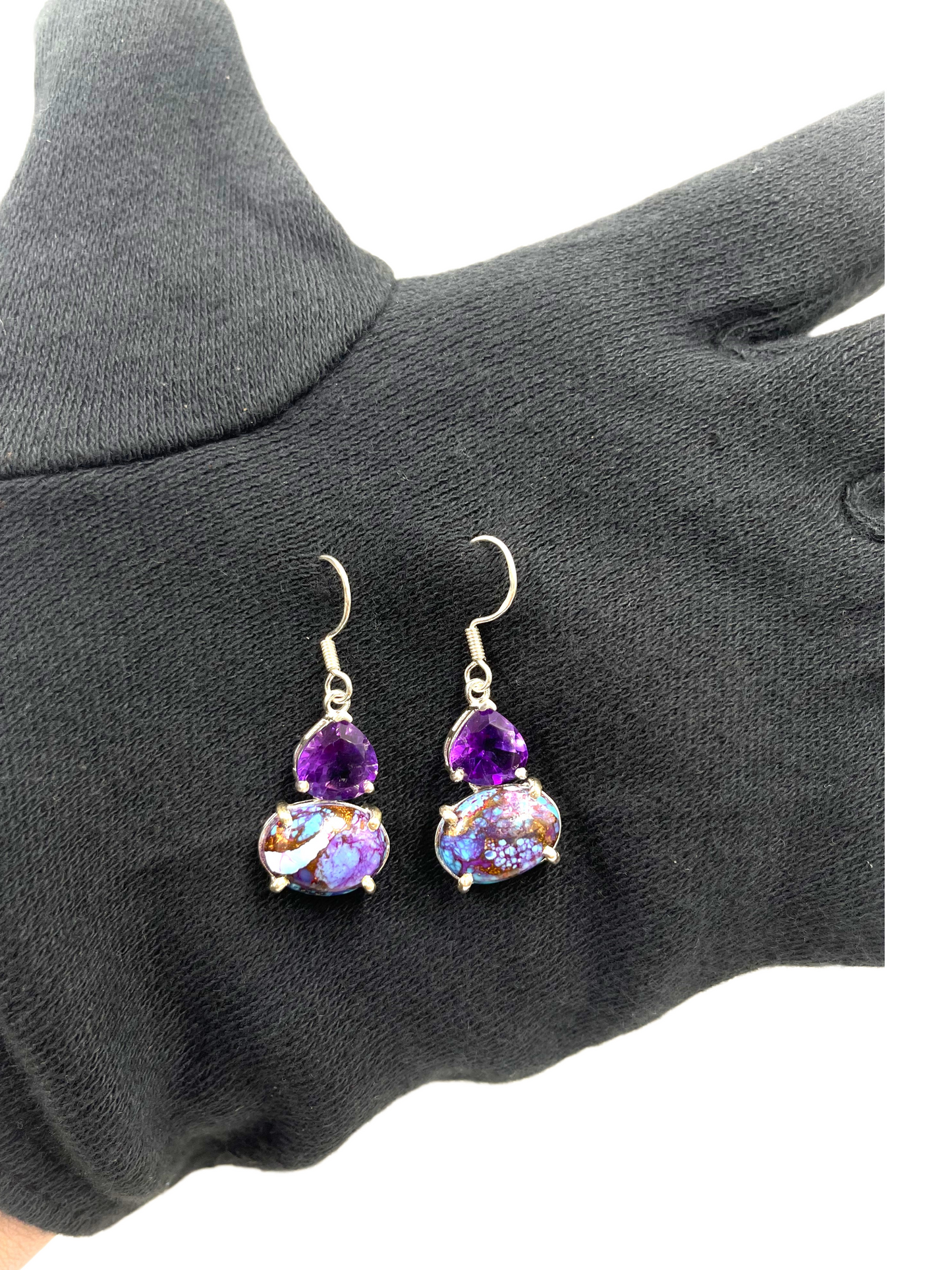 Metal Carats 925 Sterling Silver Purple Turqoise and Amethyst Hanging Dangler Earrings | For women | Purple | Authentic Gemstones