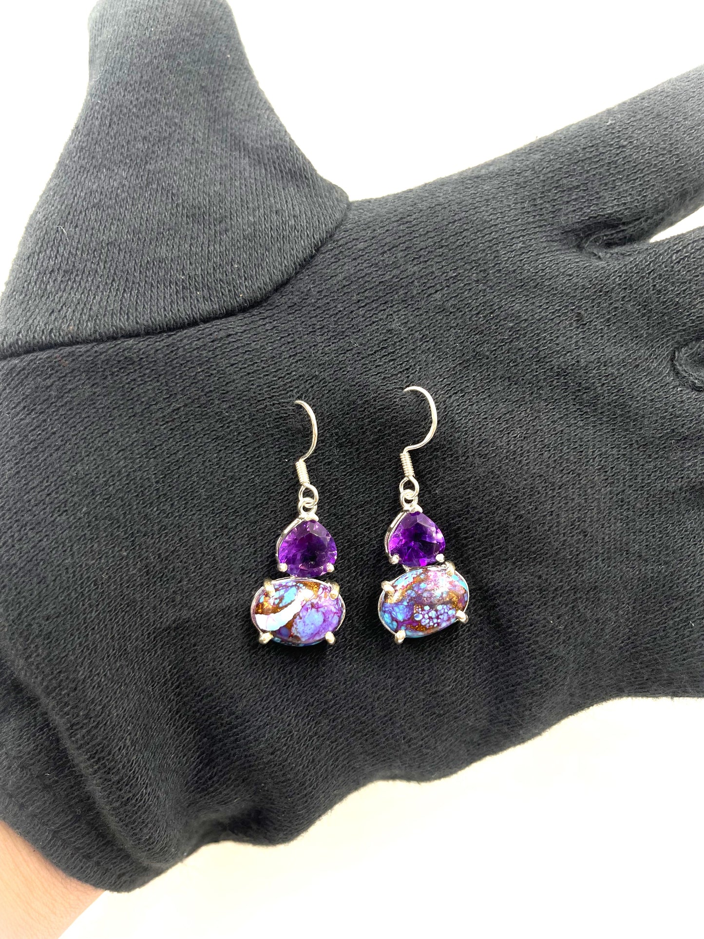 Metal Carats 925 Sterling Silver Purple Turqoise and Amethyst Hanging Dangler Earrings | For women | Purple | Authentic Gemstones