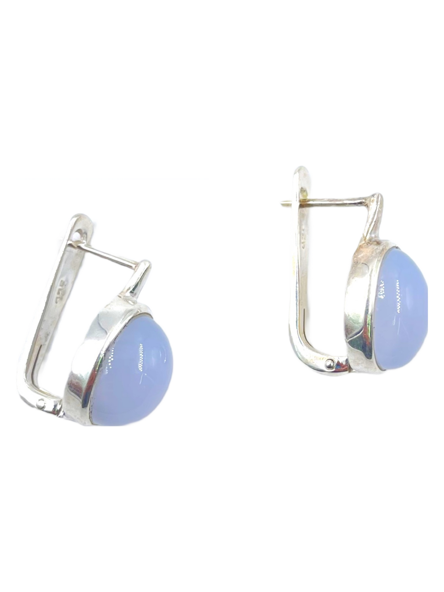 Metal Carats 925 Sterling Silver Blue Chalcedony Russian Loops Earring | Earrings | For Females | Authentic Natural Gemstones | Chalcedony | Hakik